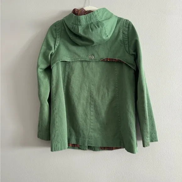 Anthropologie green zip hooded jacket w/cute colorful lining - boho fall size M