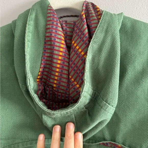 Anthropologie green zip hooded jacket w/cute colorful lining - boho fall size M
