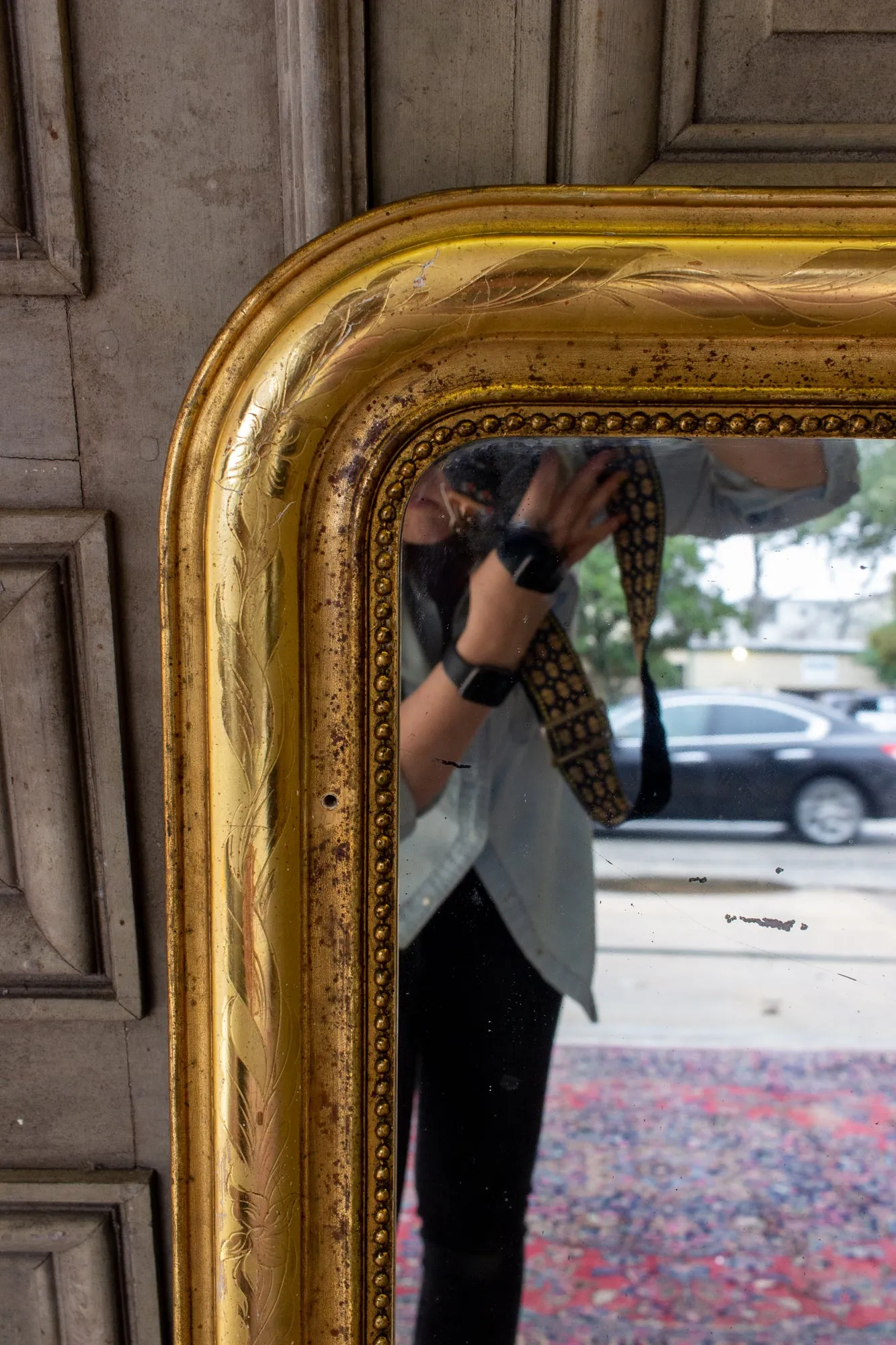 Antique French Bright Gold Gilt Louis Philippe Mirror with Floral Details