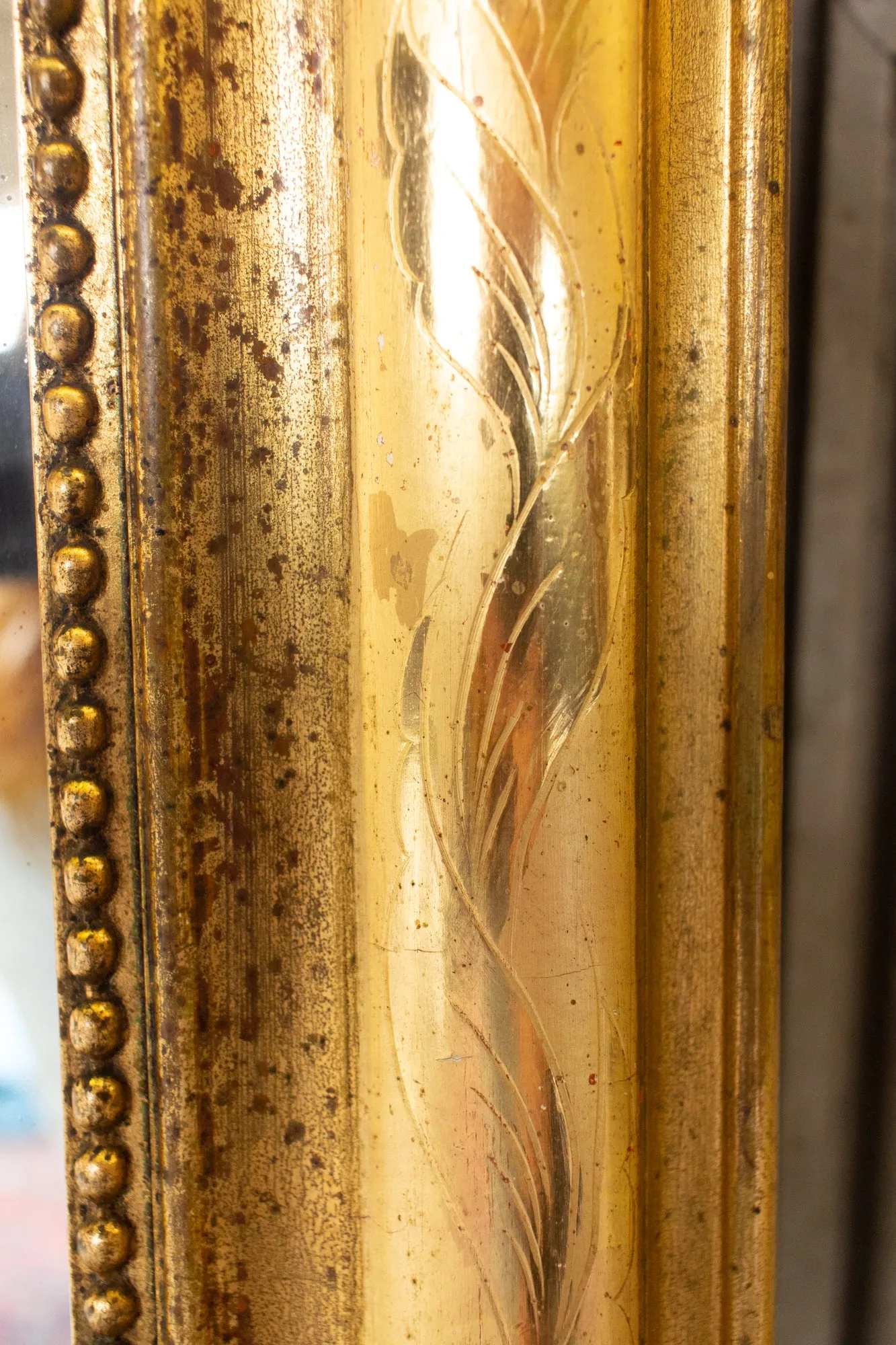 Antique French Bright Gold Gilt Louis Philippe Mirror with Floral Details