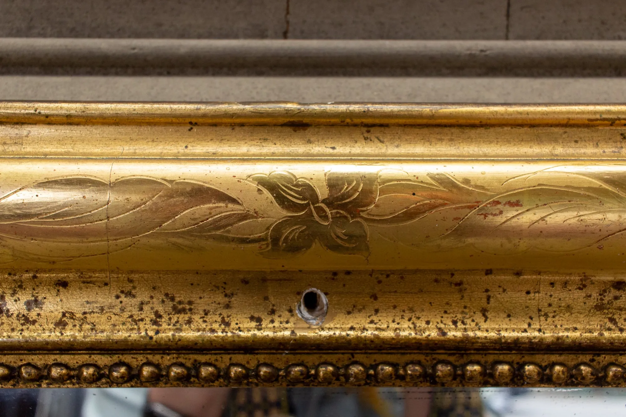 Antique French Bright Gold Gilt Louis Philippe Mirror with Floral Details