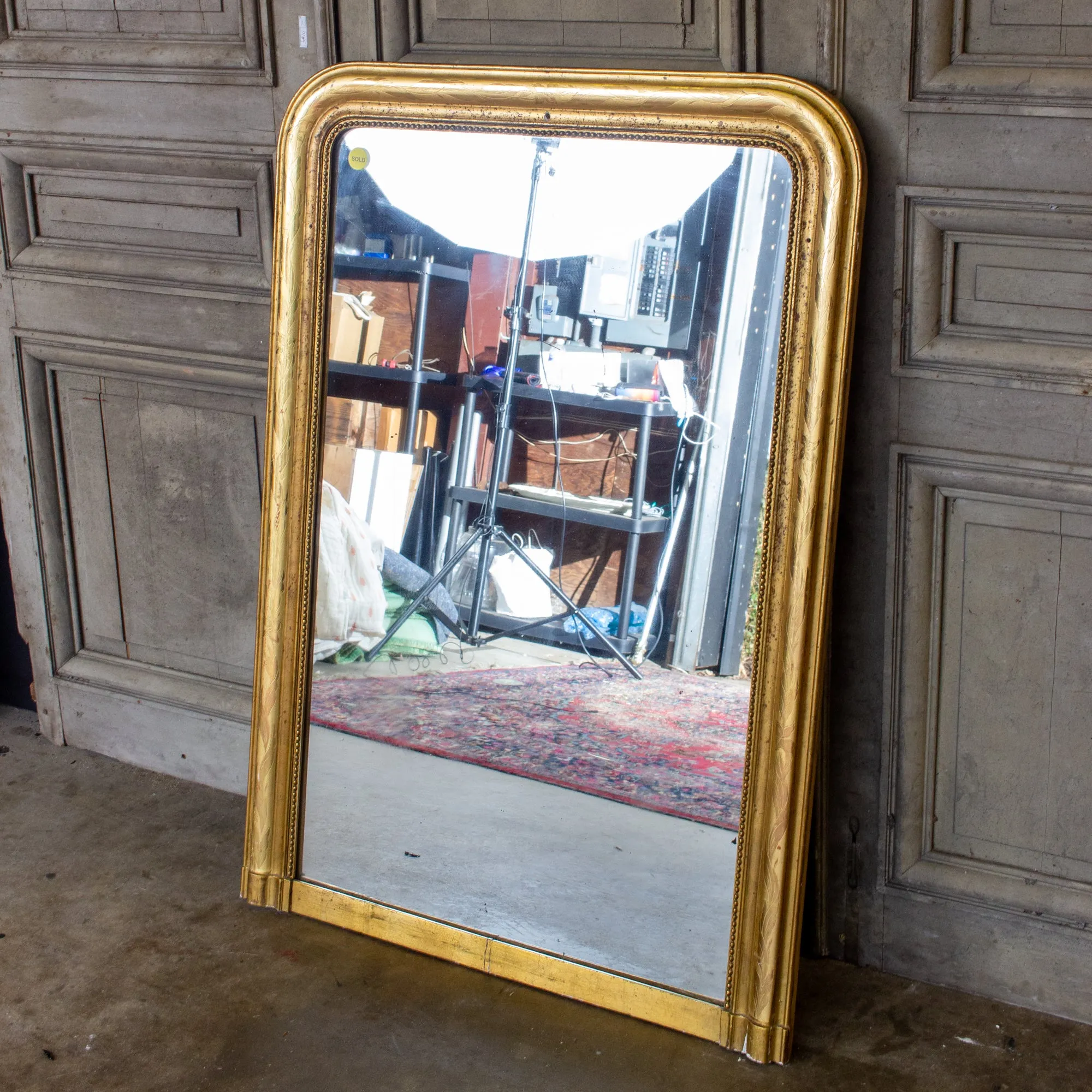 Antique French Bright Gold Gilt Louis Philippe Mirror with Floral Details