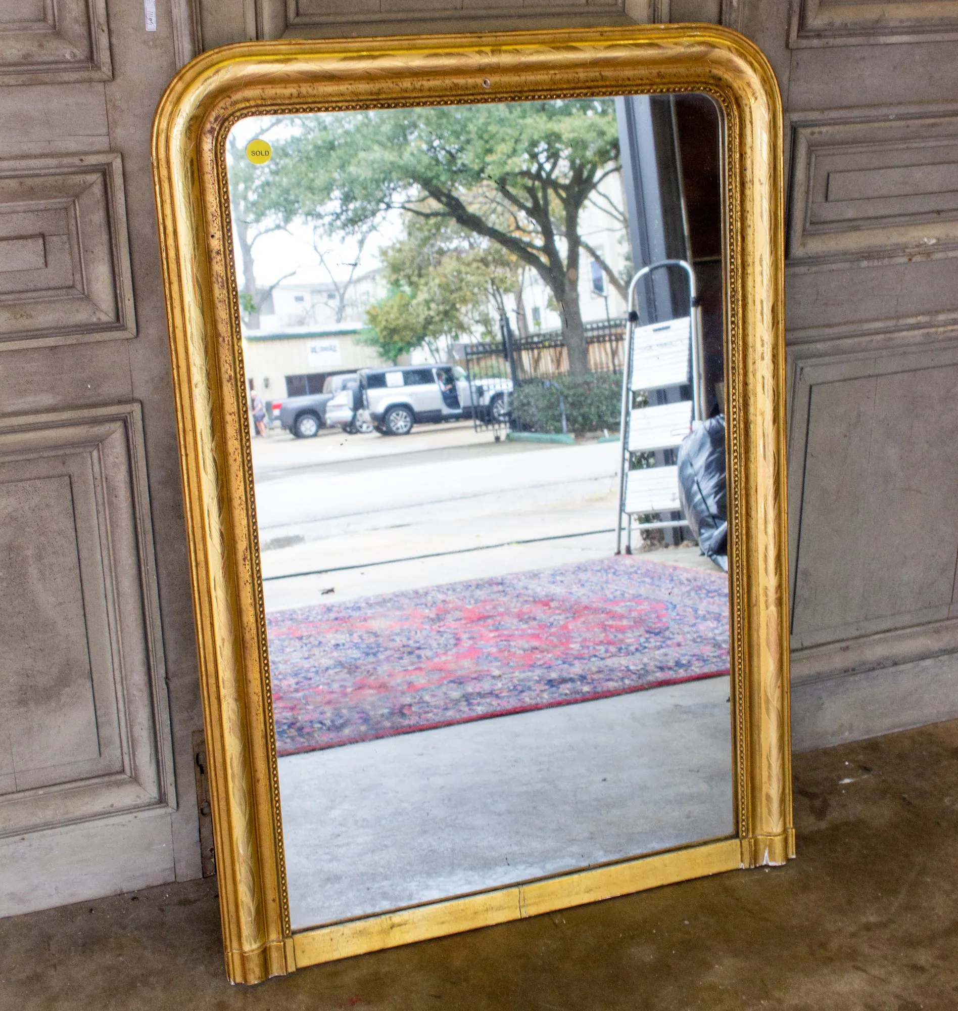 Antique French Bright Gold Gilt Louis Philippe Mirror with Floral Details