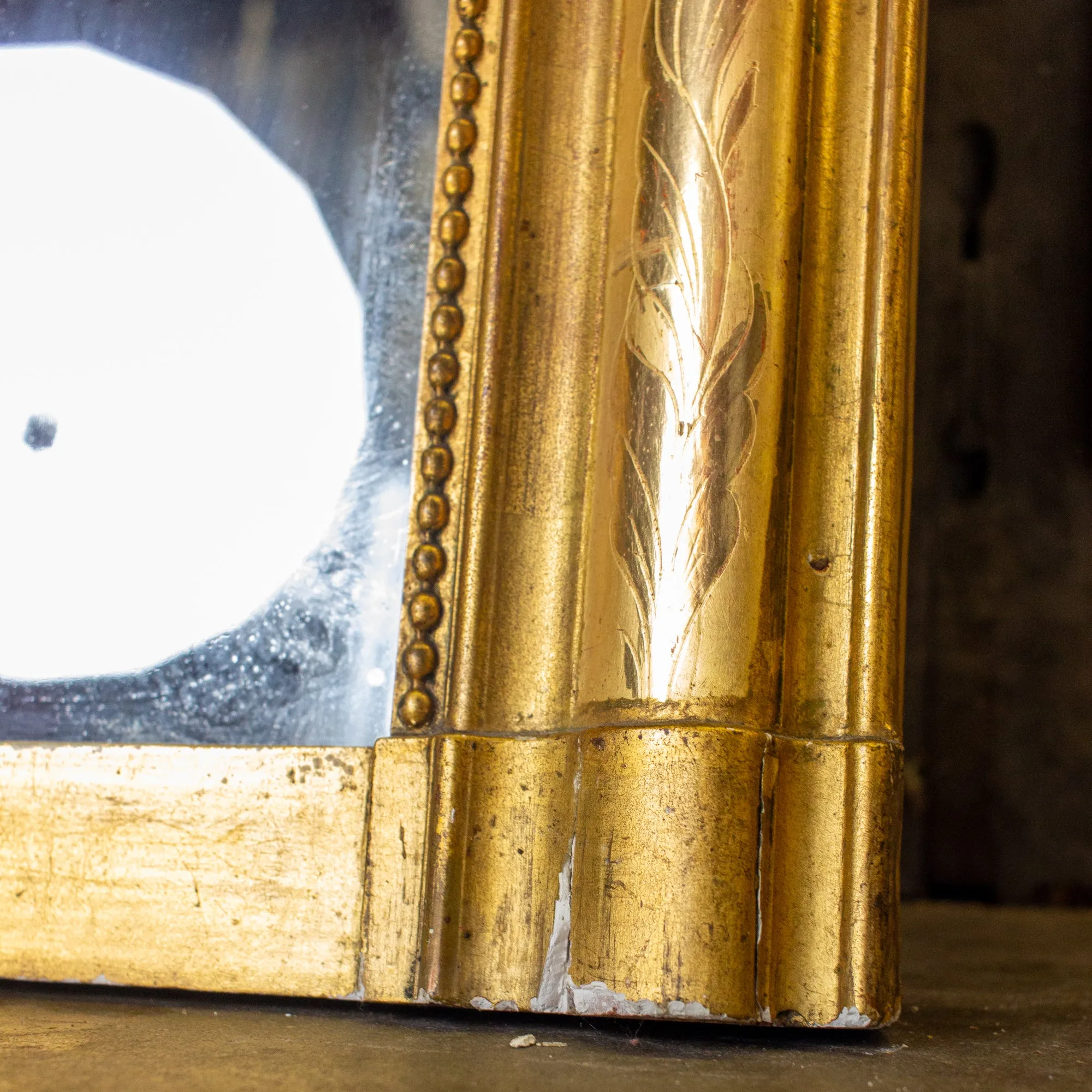Antique French Bright Gold Gilt Louis Philippe Mirror with Floral Details