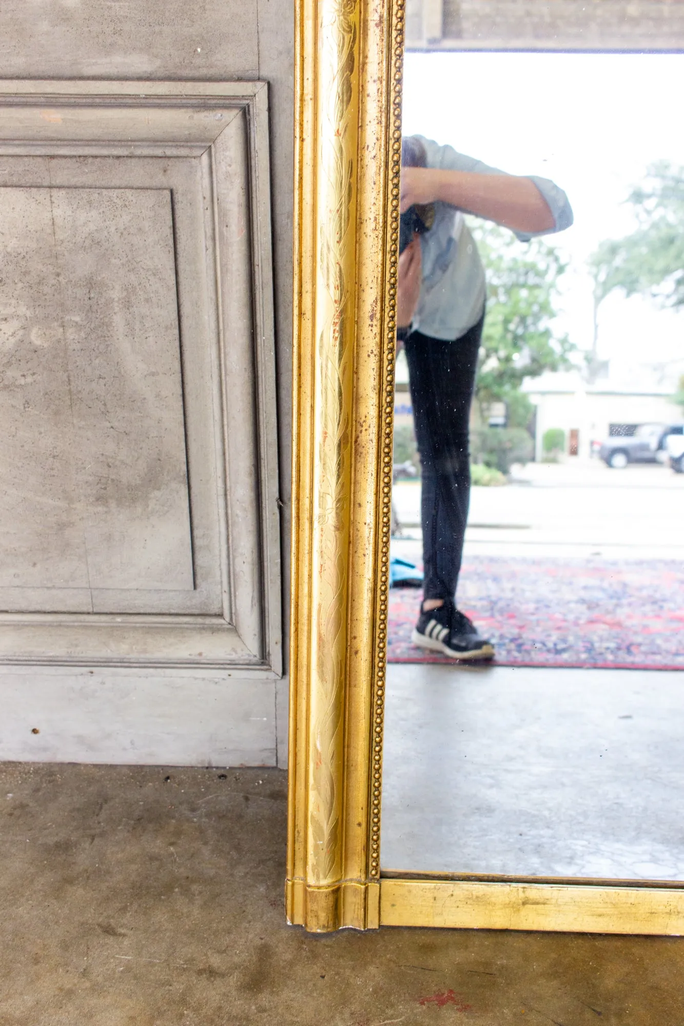 Antique French Bright Gold Gilt Louis Philippe Mirror with Floral Details