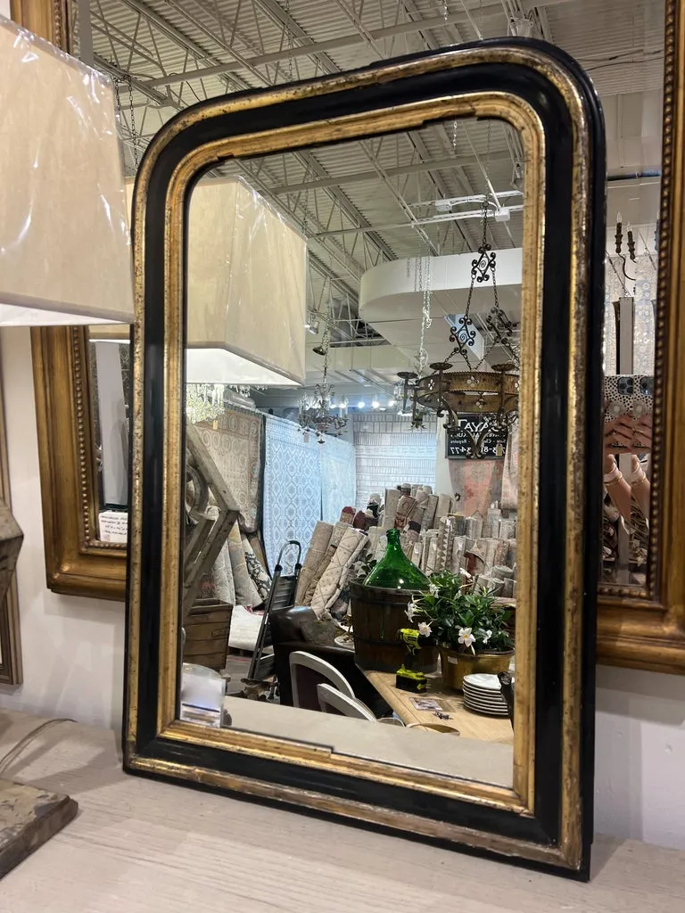 Antique French Distressed Black/Gold Louis Philippe Mirror