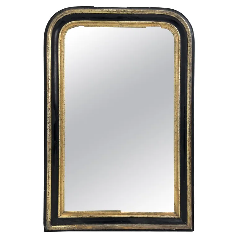Antique French Distressed Black/Gold Louis Philippe Mirror