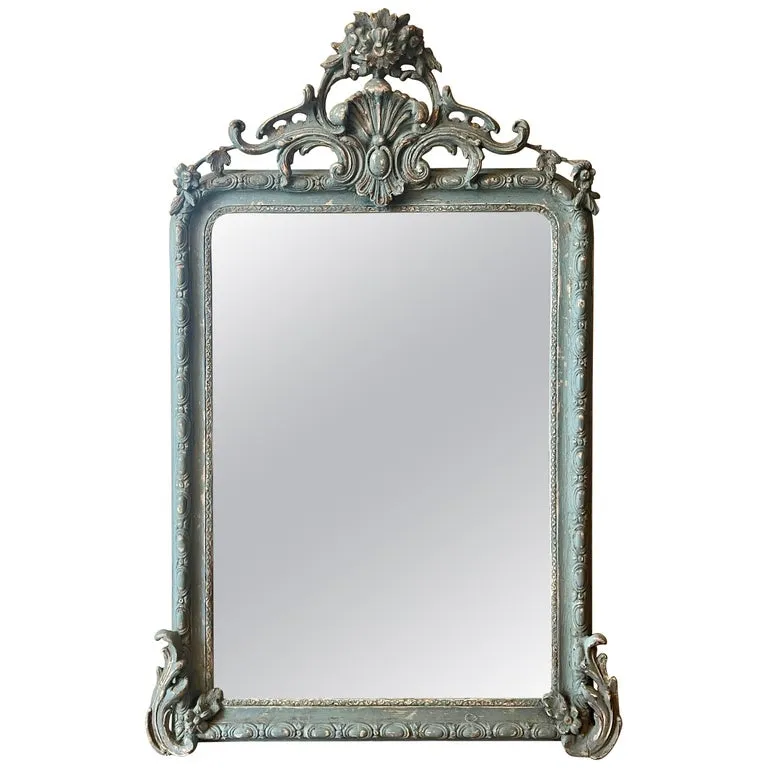 Antique French Distressed Blue Louis Philippe Mirror