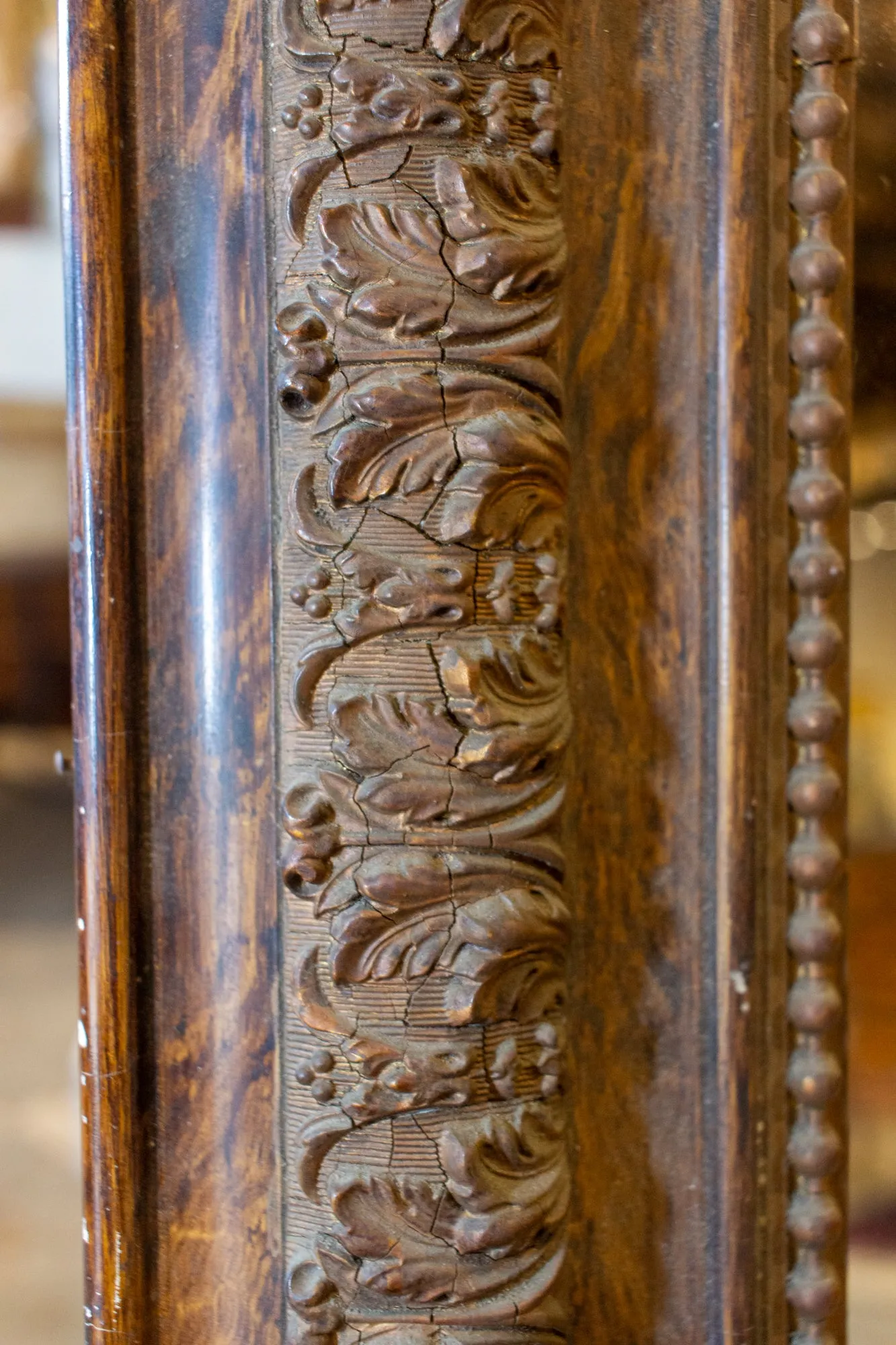 Antique French Distressed Finish Louis Philippe Mirror with Floral Details