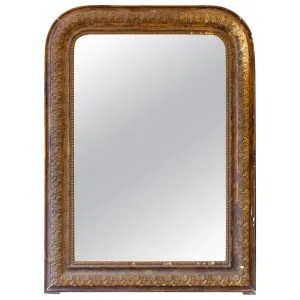 Antique French Distressed Finish Louis Philippe Mirror with Floral Details