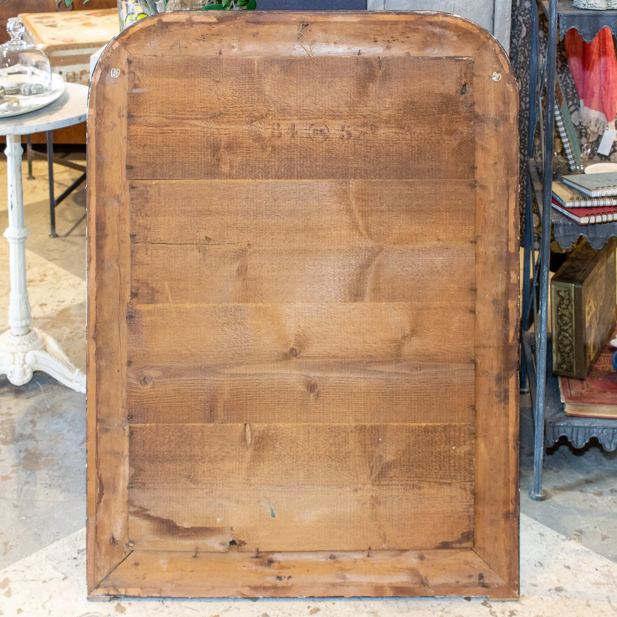 Antique French Distressed Finish Louis Philippe Mirror with Floral Details