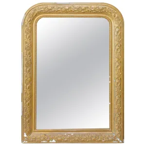 Antique French Distressed Gilt Finish Louis Philippe Mirror with Floral Details