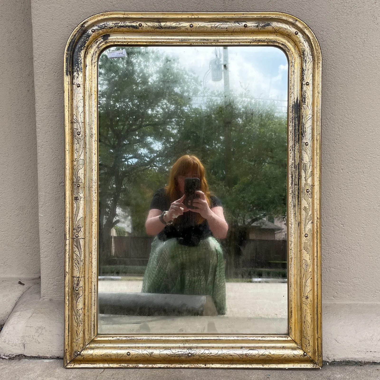 Antique French Distressed Gilt Louis Philippe Mirror with Floral Details