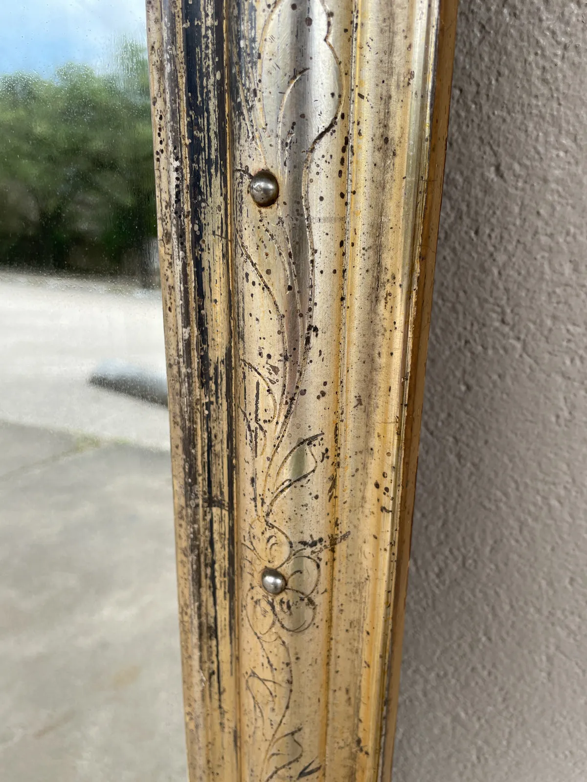 Antique French Distressed Gilt Louis Philippe Mirror with Floral Details