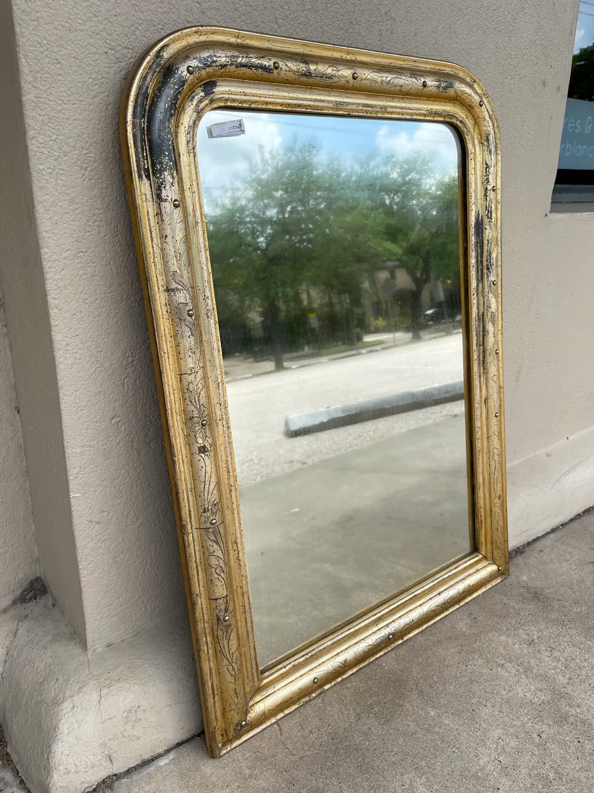 Antique French Distressed Gilt Louis Philippe Mirror with Floral Details