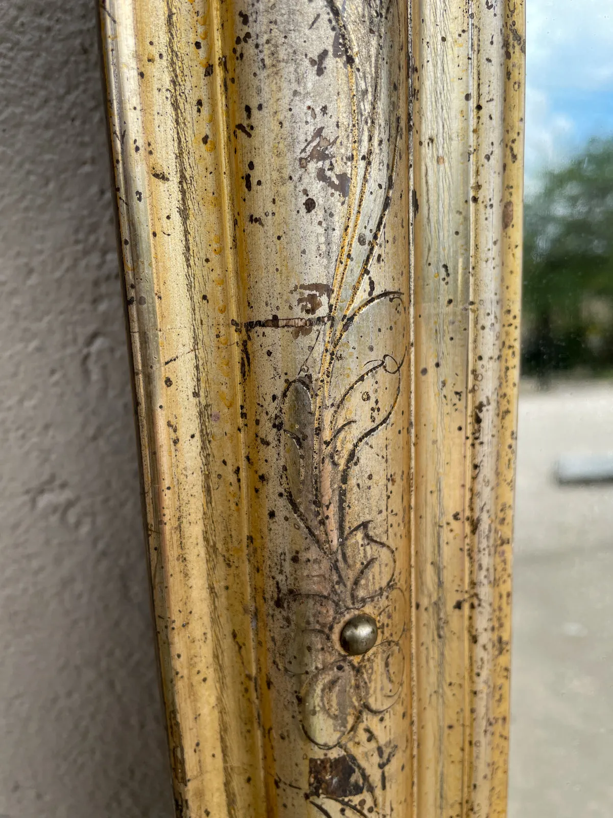 Antique French Distressed Gilt Louis Philippe Mirror with Floral Details