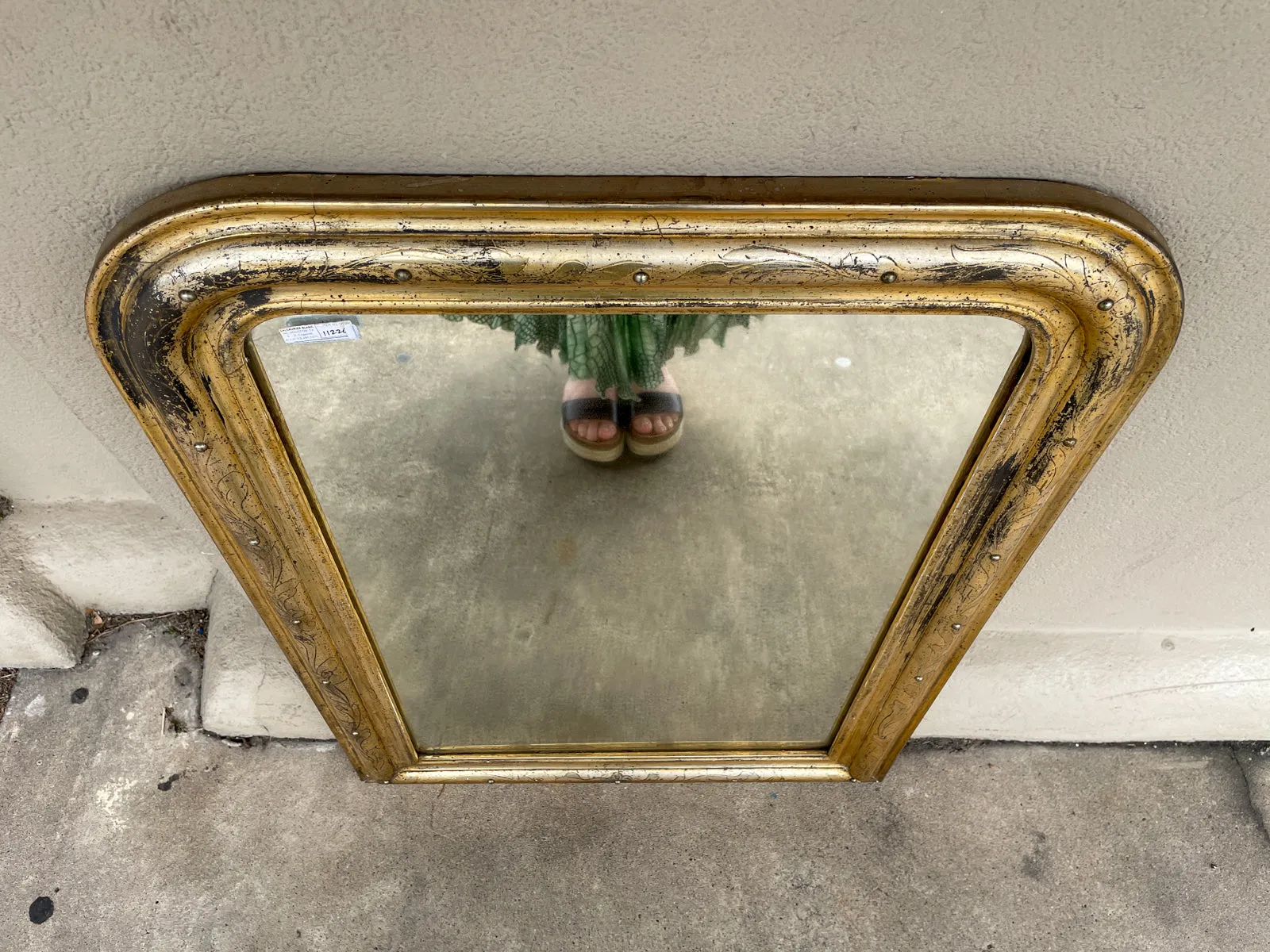 Antique French Distressed Gilt Louis Philippe Mirror with Floral Details