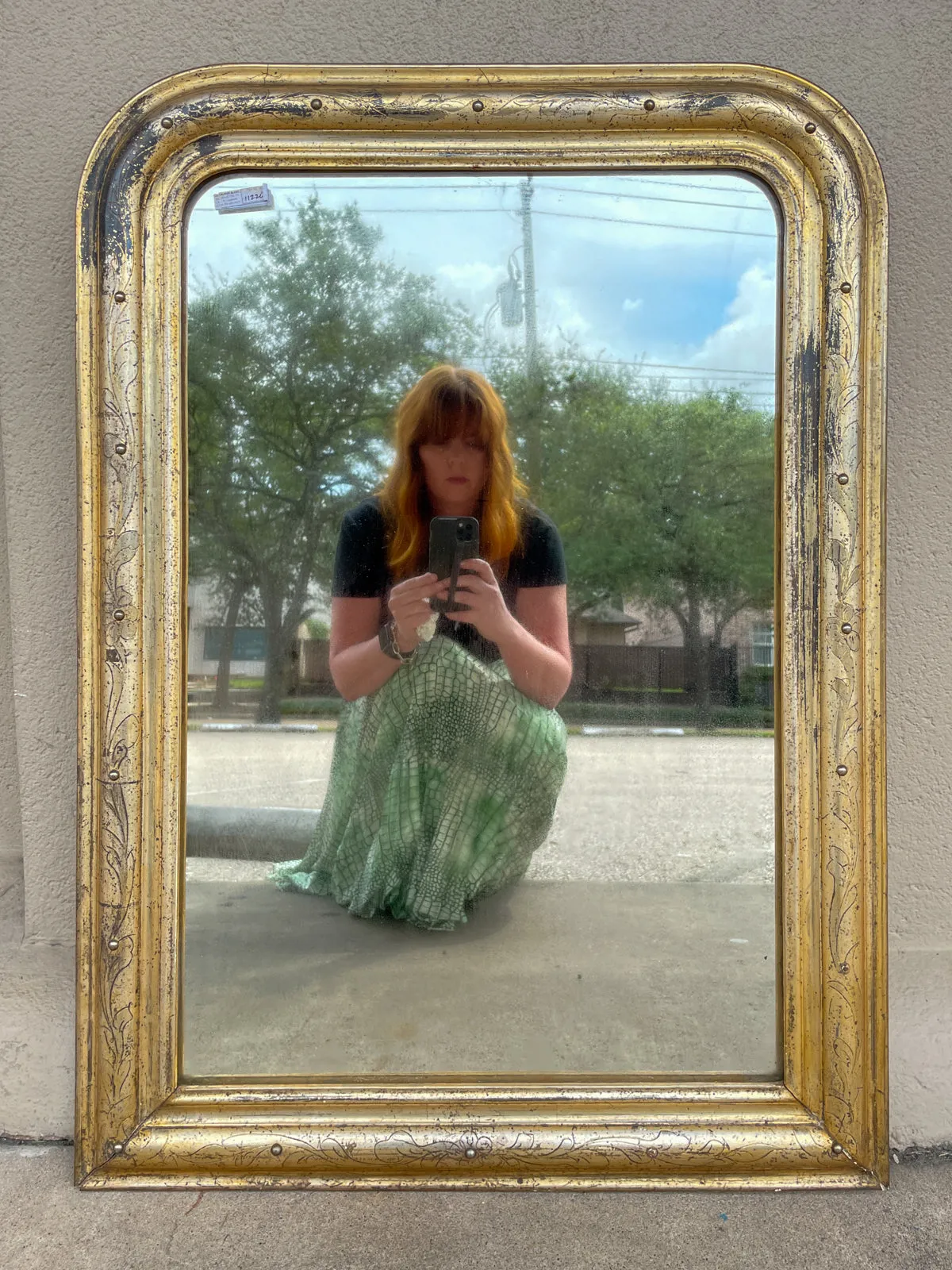Antique French Distressed Gilt Louis Philippe Mirror with Floral Details