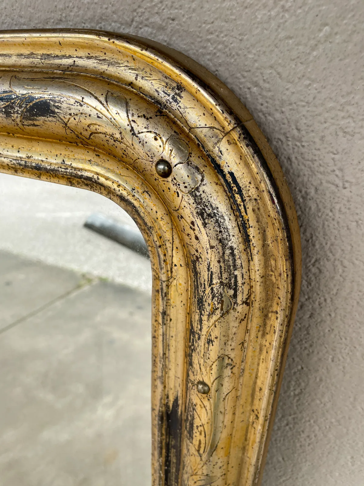Antique French Distressed Gilt Louis Philippe Mirror with Floral Details