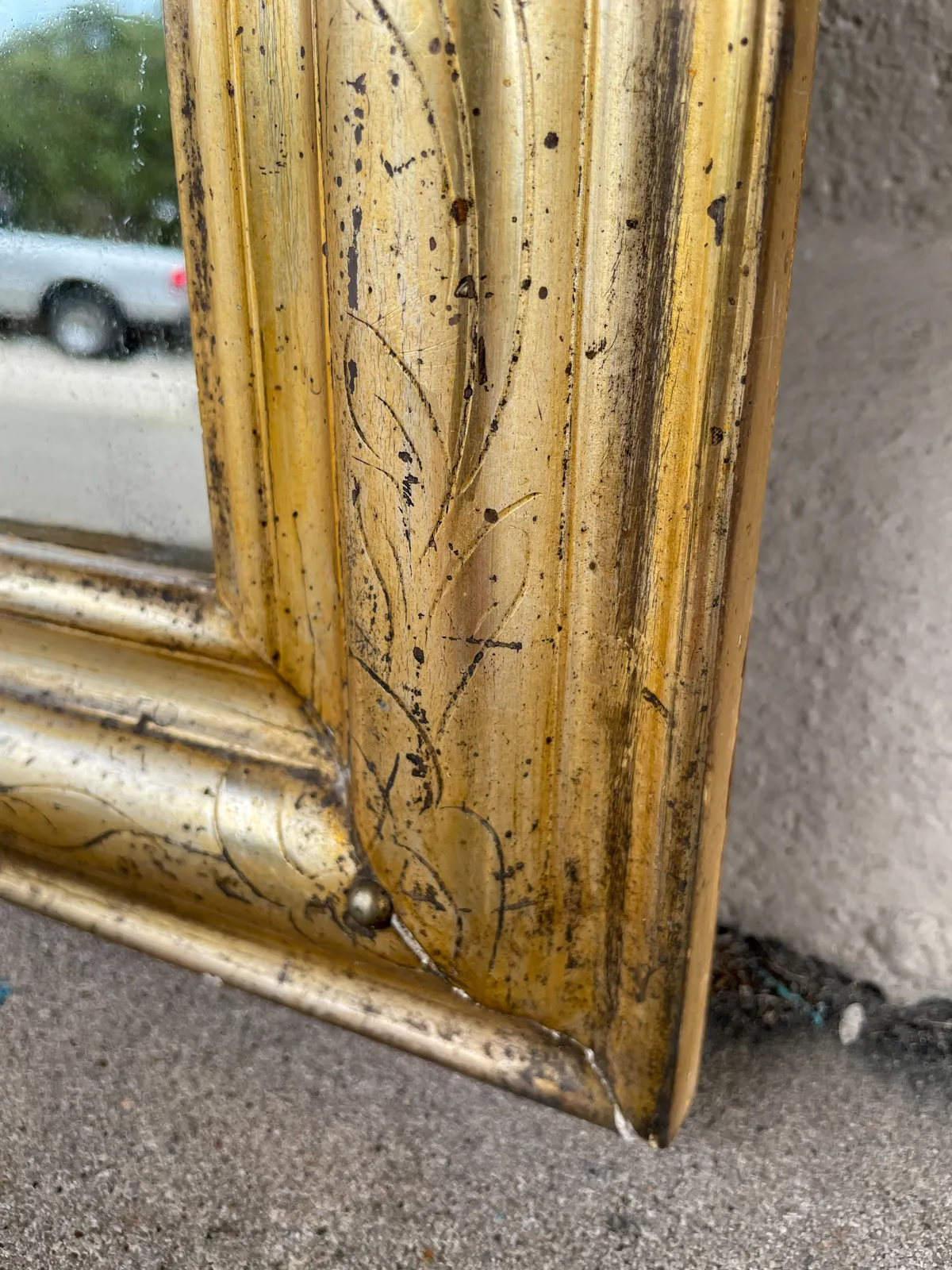 Antique French Distressed Gilt Louis Philippe Mirror with Floral Details