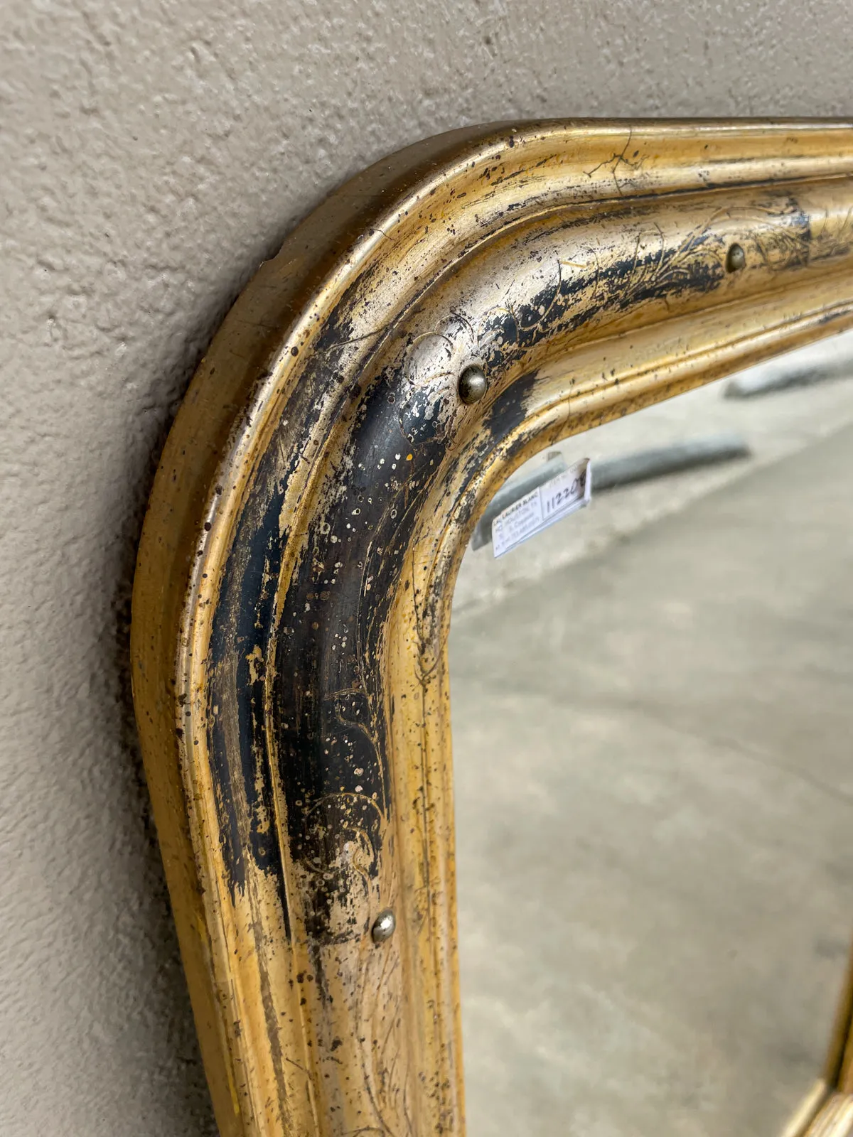 Antique French Distressed Gilt Louis Philippe Mirror with Floral Details