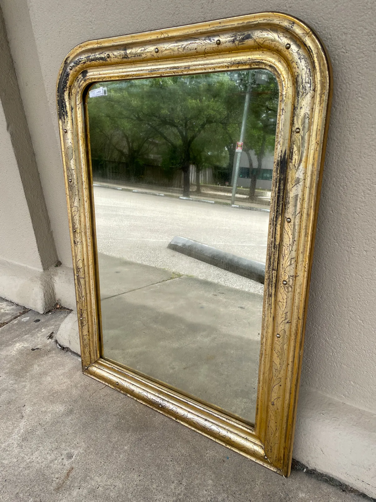 Antique French Distressed Gilt Louis Philippe Mirror with Floral Details