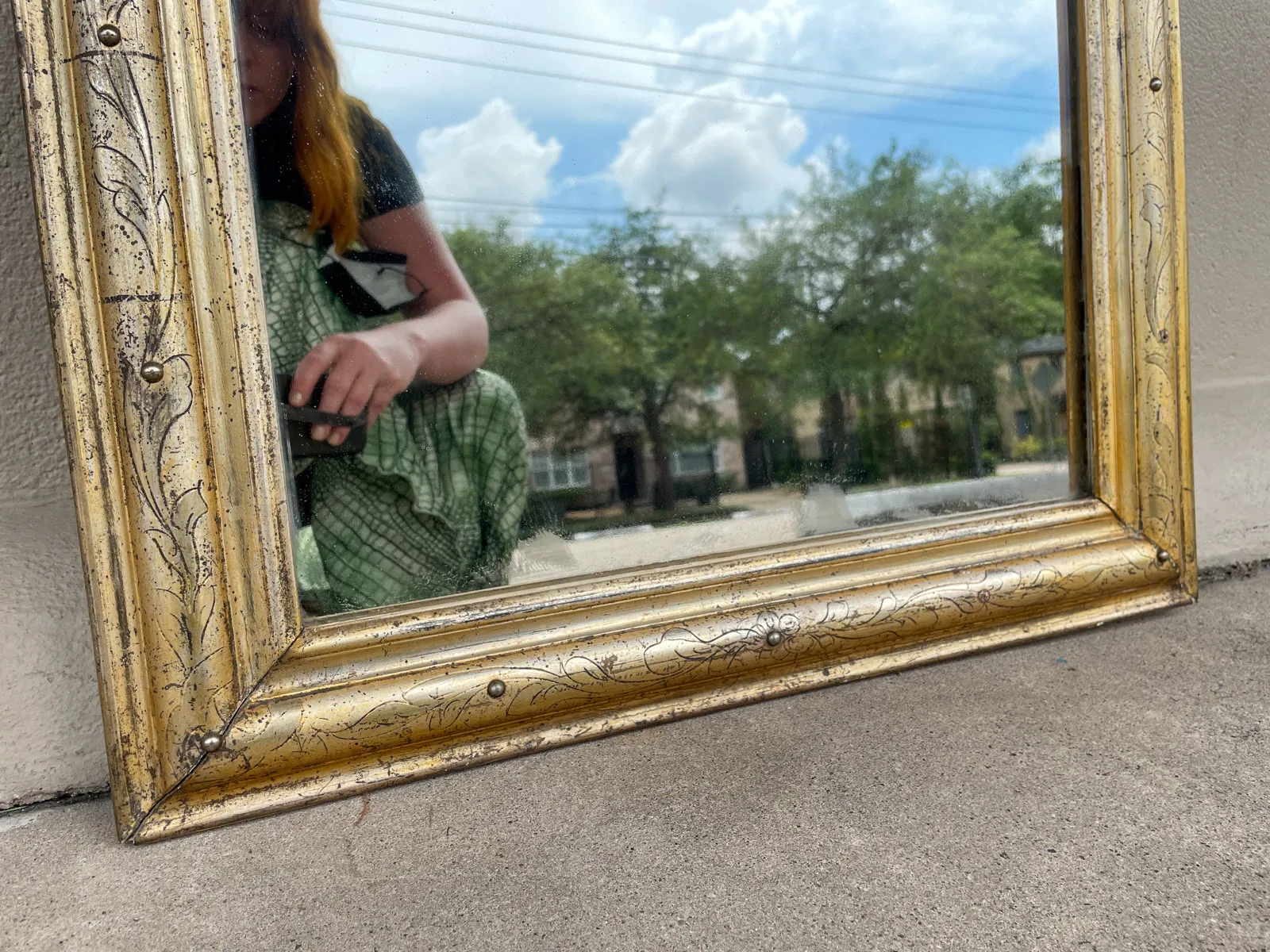 Antique French Distressed Gilt Louis Philippe Mirror with Floral Details