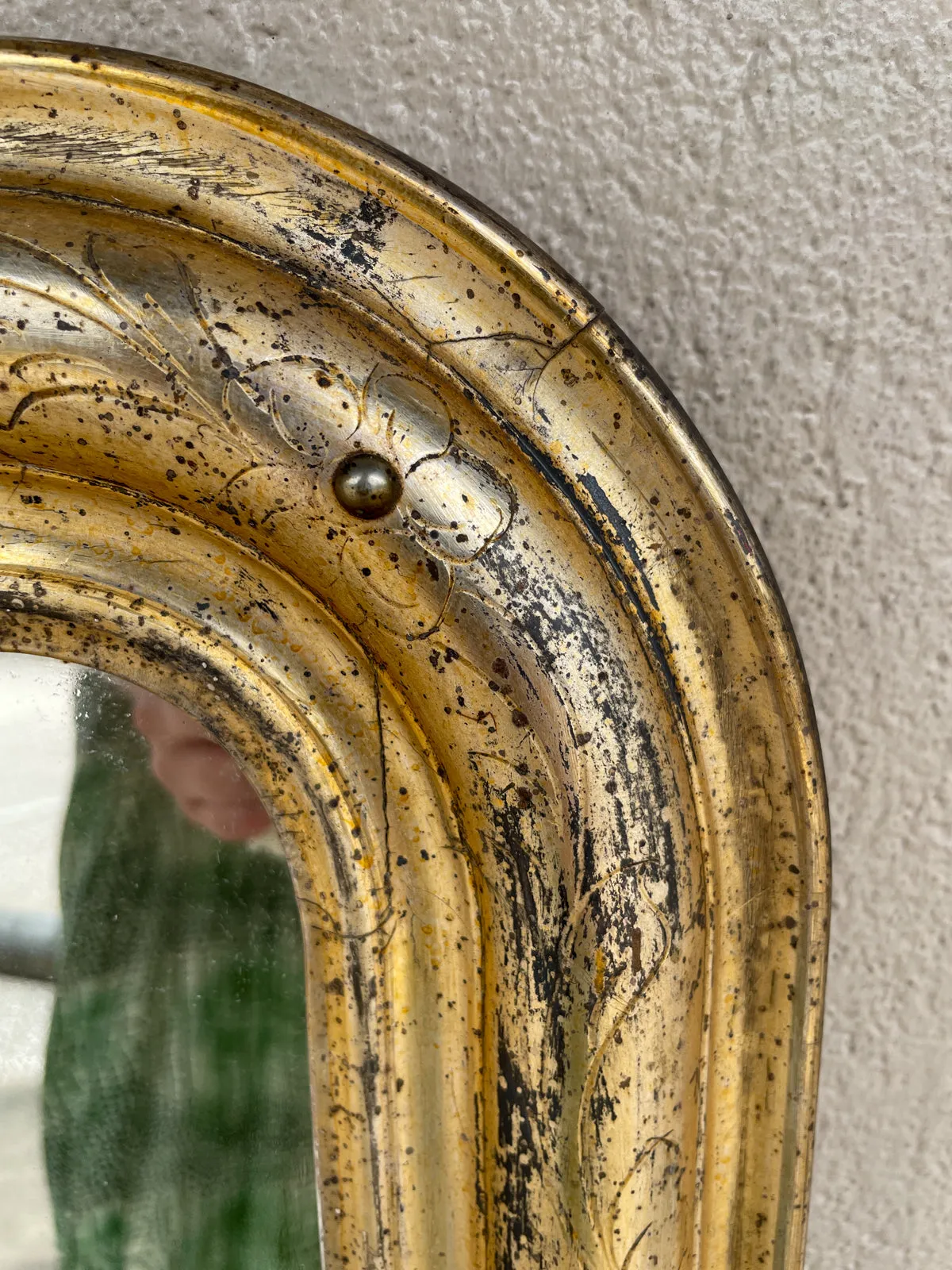 Antique French Distressed Gilt Louis Philippe Mirror with Floral Details