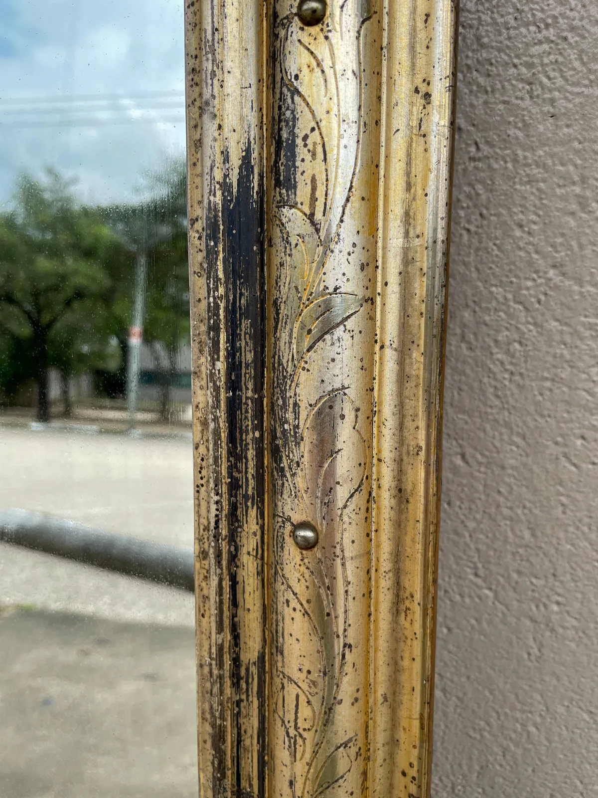 Antique French Distressed Gilt Louis Philippe Mirror with Floral Details