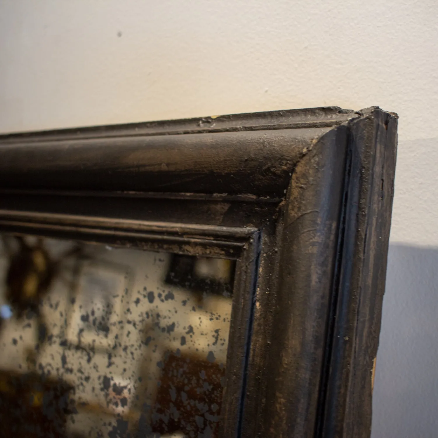 Antique French Full-Length Mirror in Hand-painted Black Frame