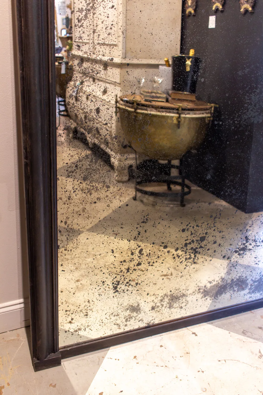 Antique French Full-Length Mirror in Hand-painted Black Frame
