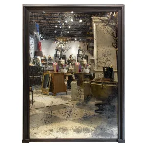 Antique French Full-Length Mirror in Hand-painted Black Frame