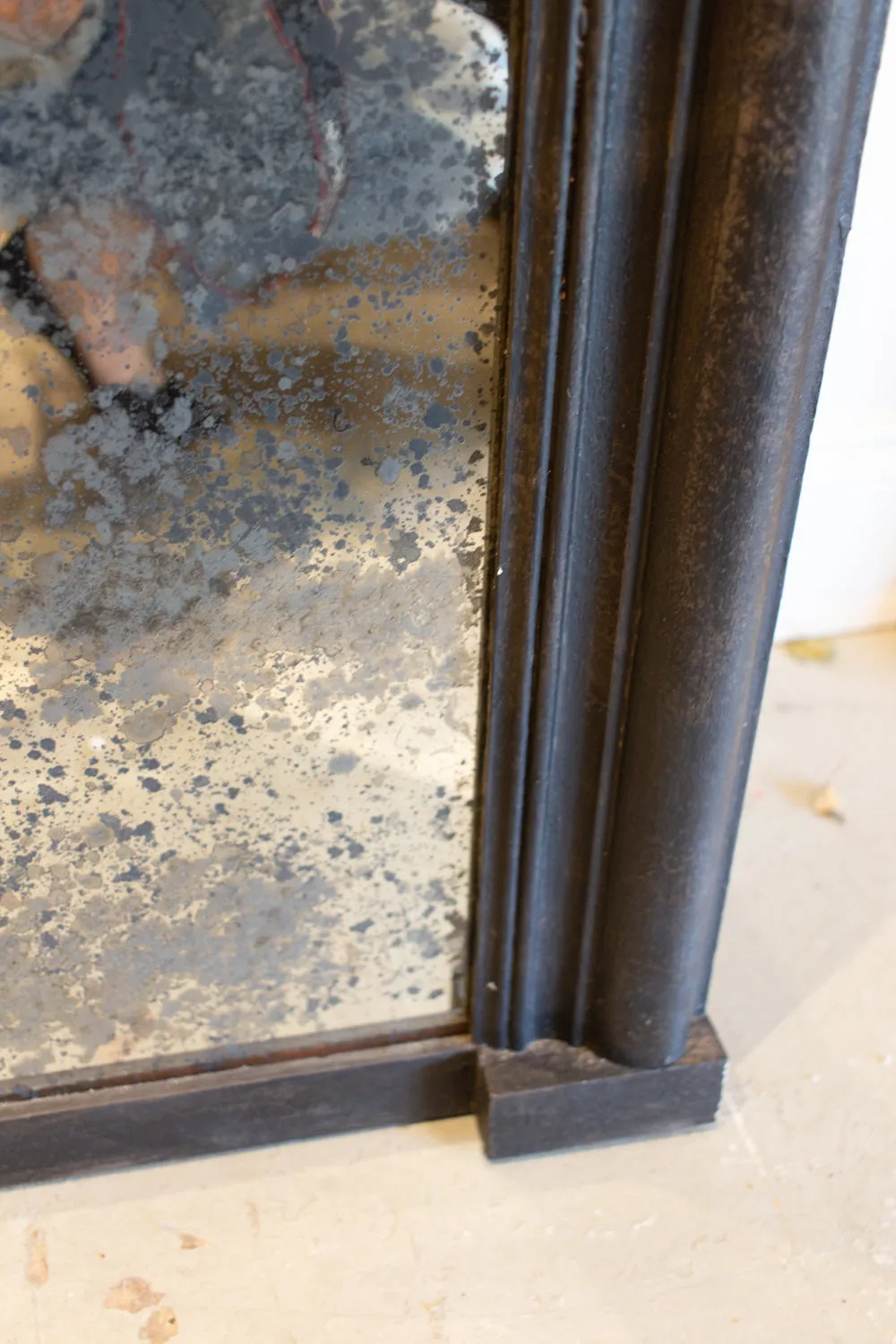 Antique French Full-Length Mirror in Hand-painted Black Frame