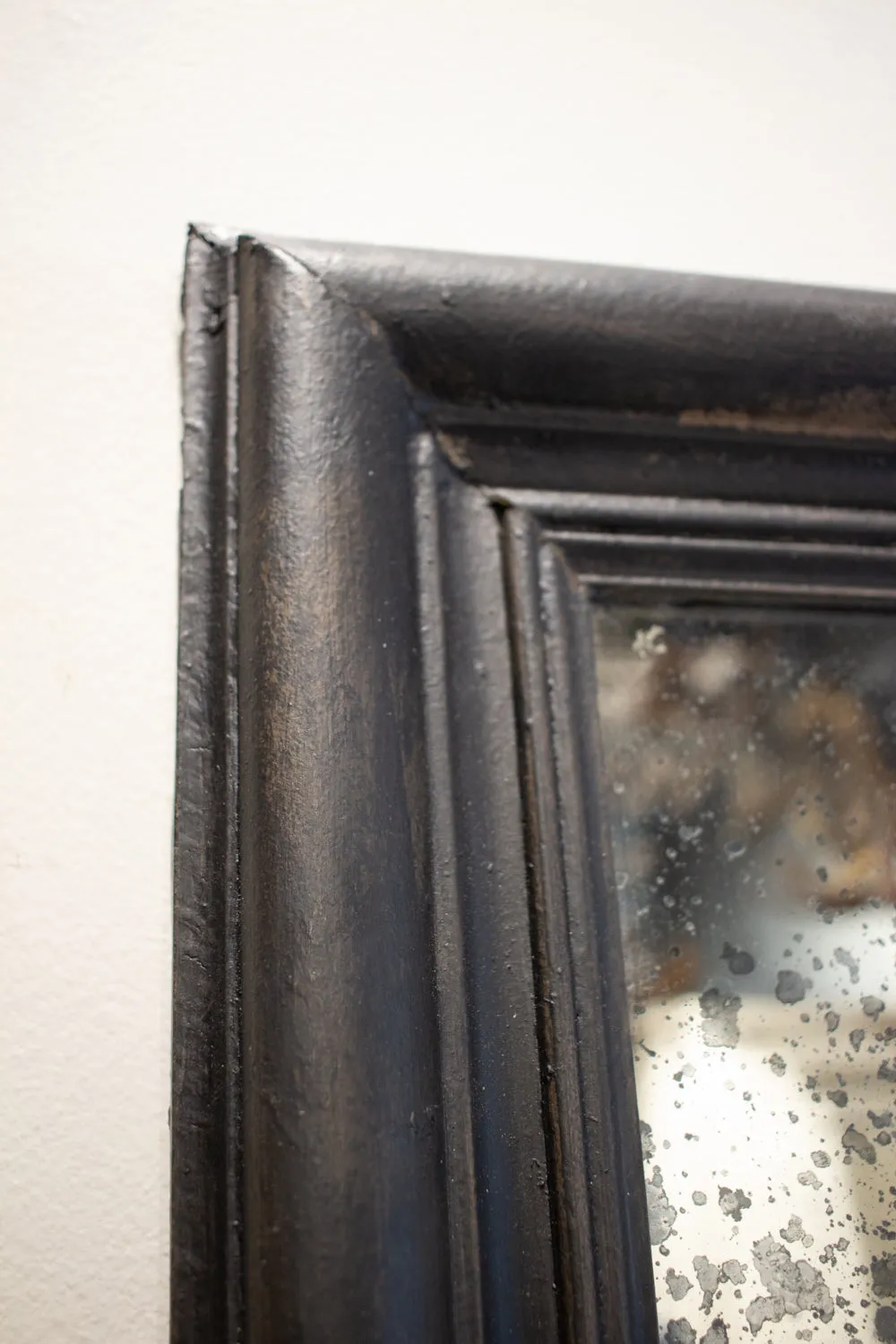 Antique French Full-Length Mirror in Hand-painted Black Frame
