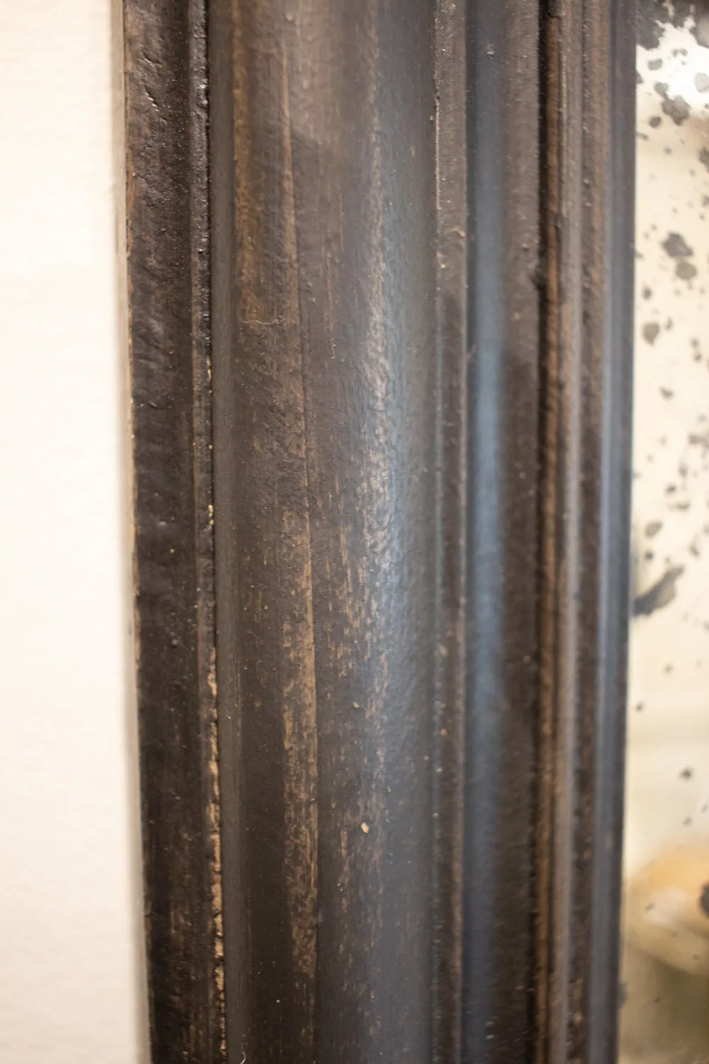 Antique French Full-Length Mirror in Hand-painted Black Frame