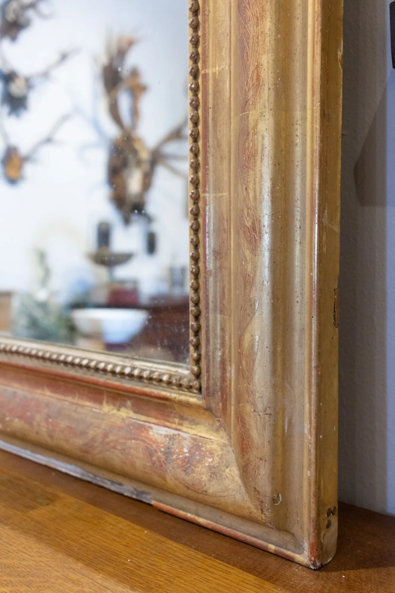 Antique French Gilt Louis Philippe Mirror with Floral Decoration