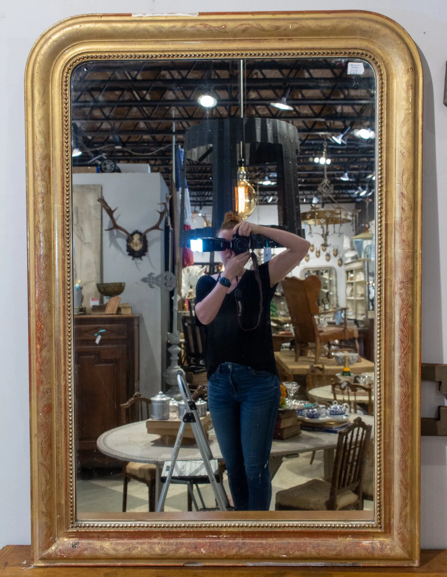 Antique French Gilt Louis Philippe Mirror with Floral Decoration