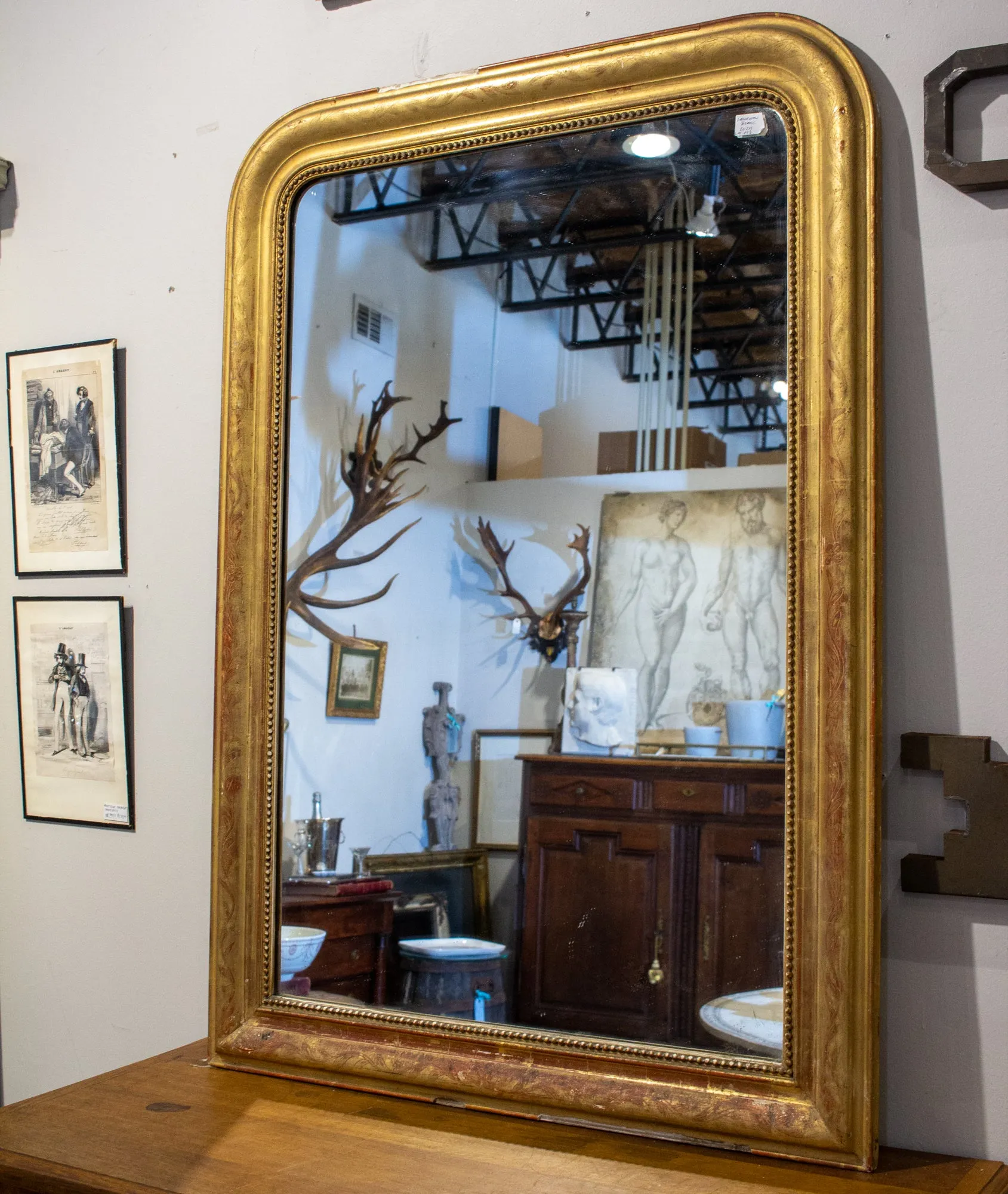 Antique French Gilt Louis Philippe Mirror with Floral Decoration