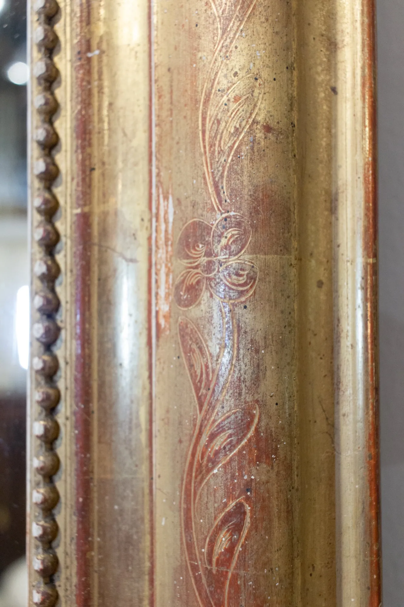 Antique French Gilt Louis Philippe Mirror with Floral Decoration