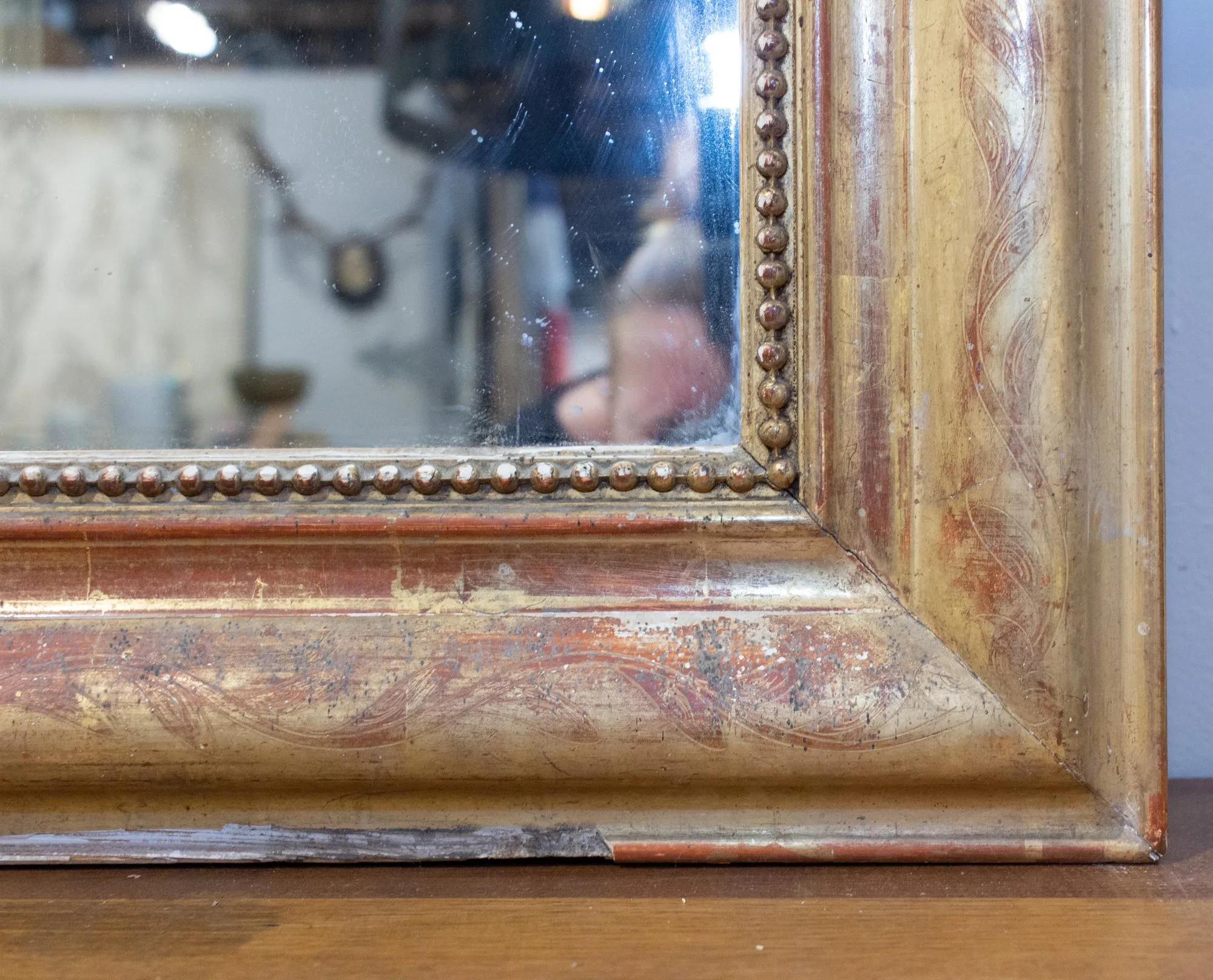 Antique French Gilt Louis Philippe Mirror with Floral Decoration