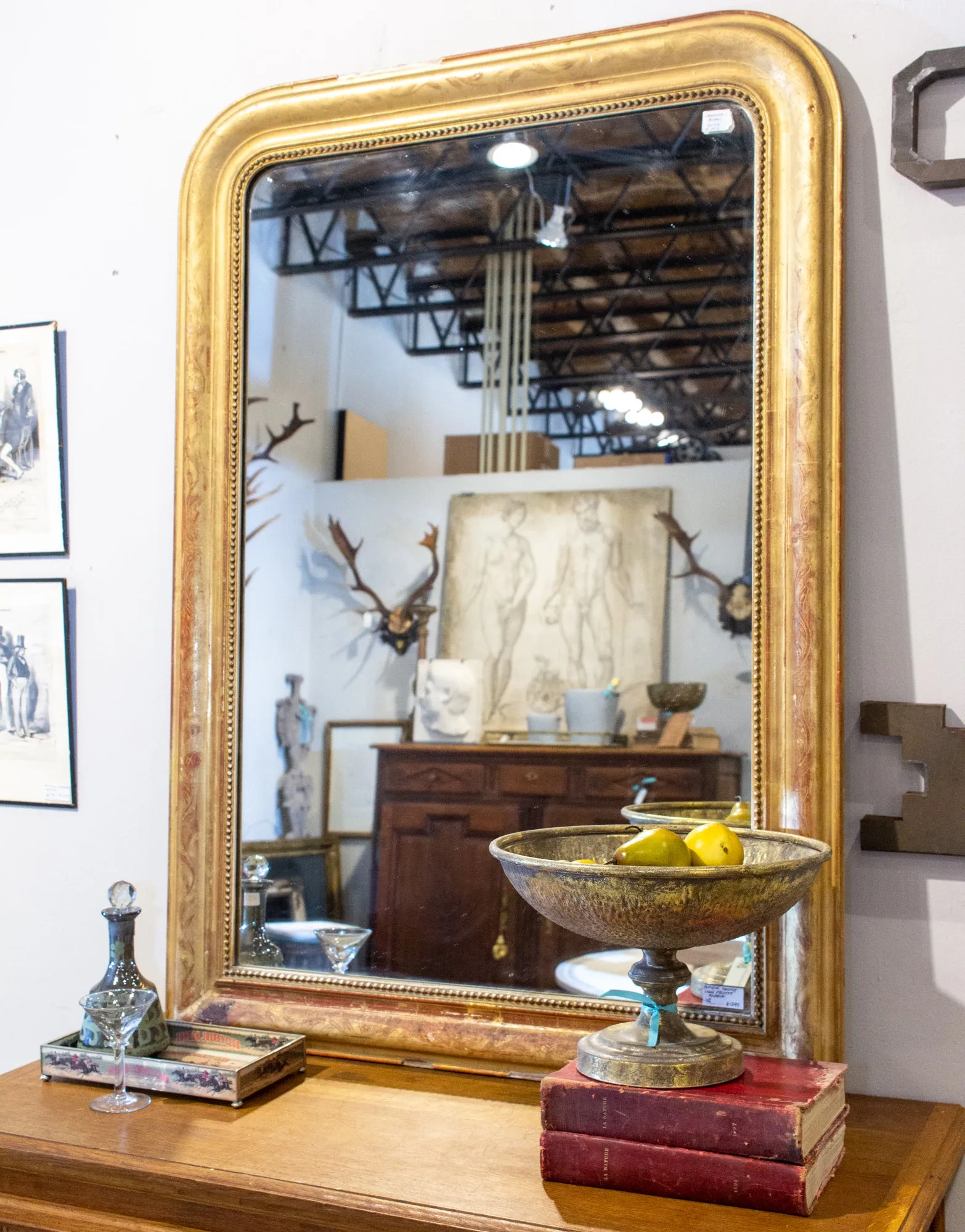Antique French Gilt Louis Philippe Mirror with Floral Decoration