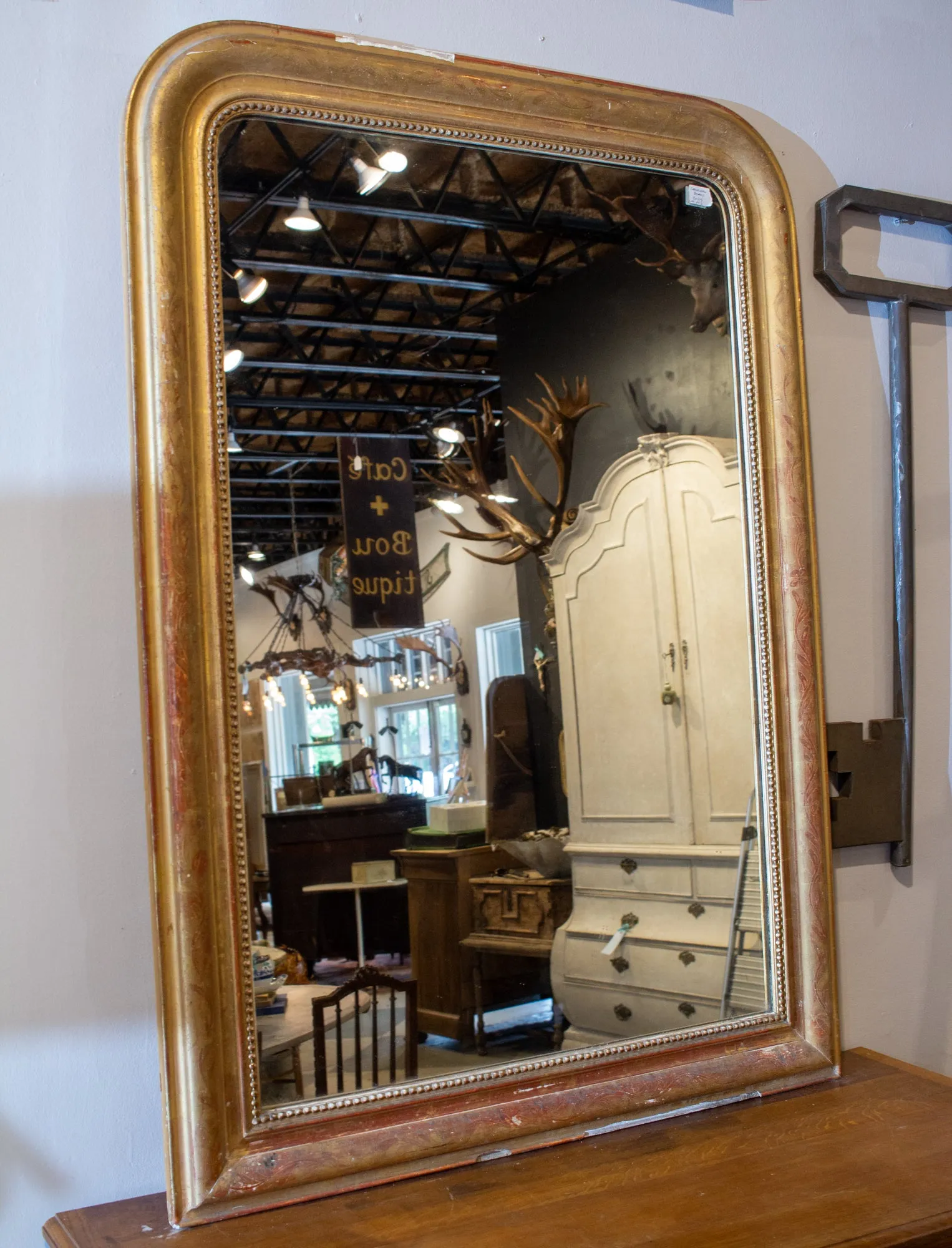 Antique French Gilt Louis Philippe Mirror with Floral Decoration