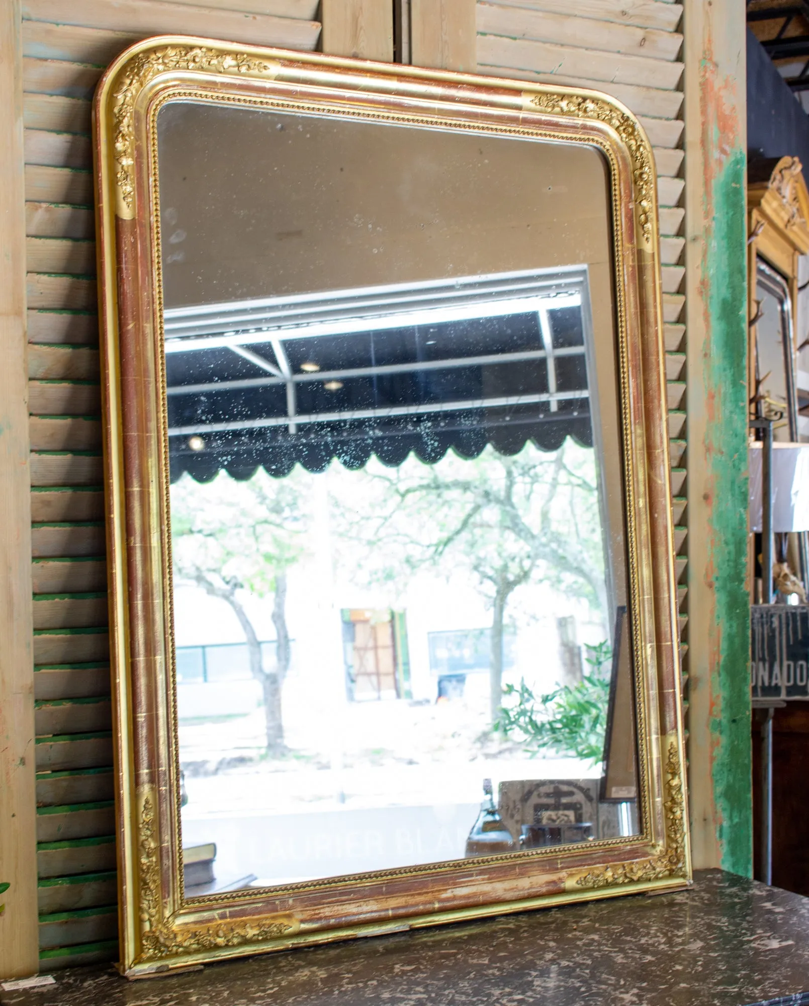 Antique French Gilt Louis Philippe Mirror with Floral Detail & Original Glass