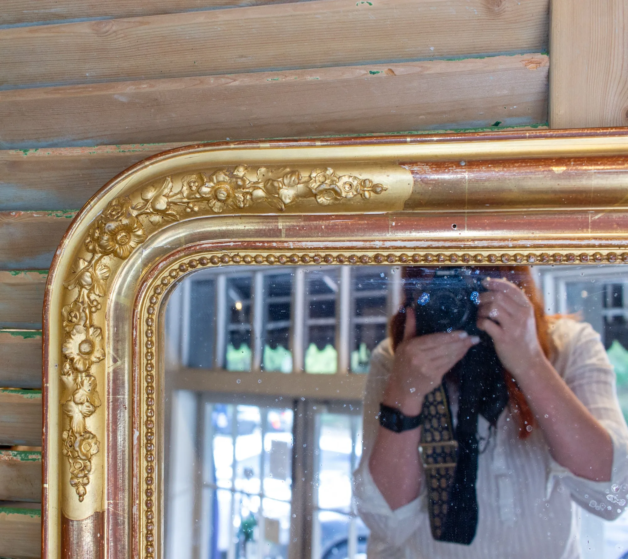 Antique French Gilt Louis Philippe Mirror with Floral Detail & Original Glass