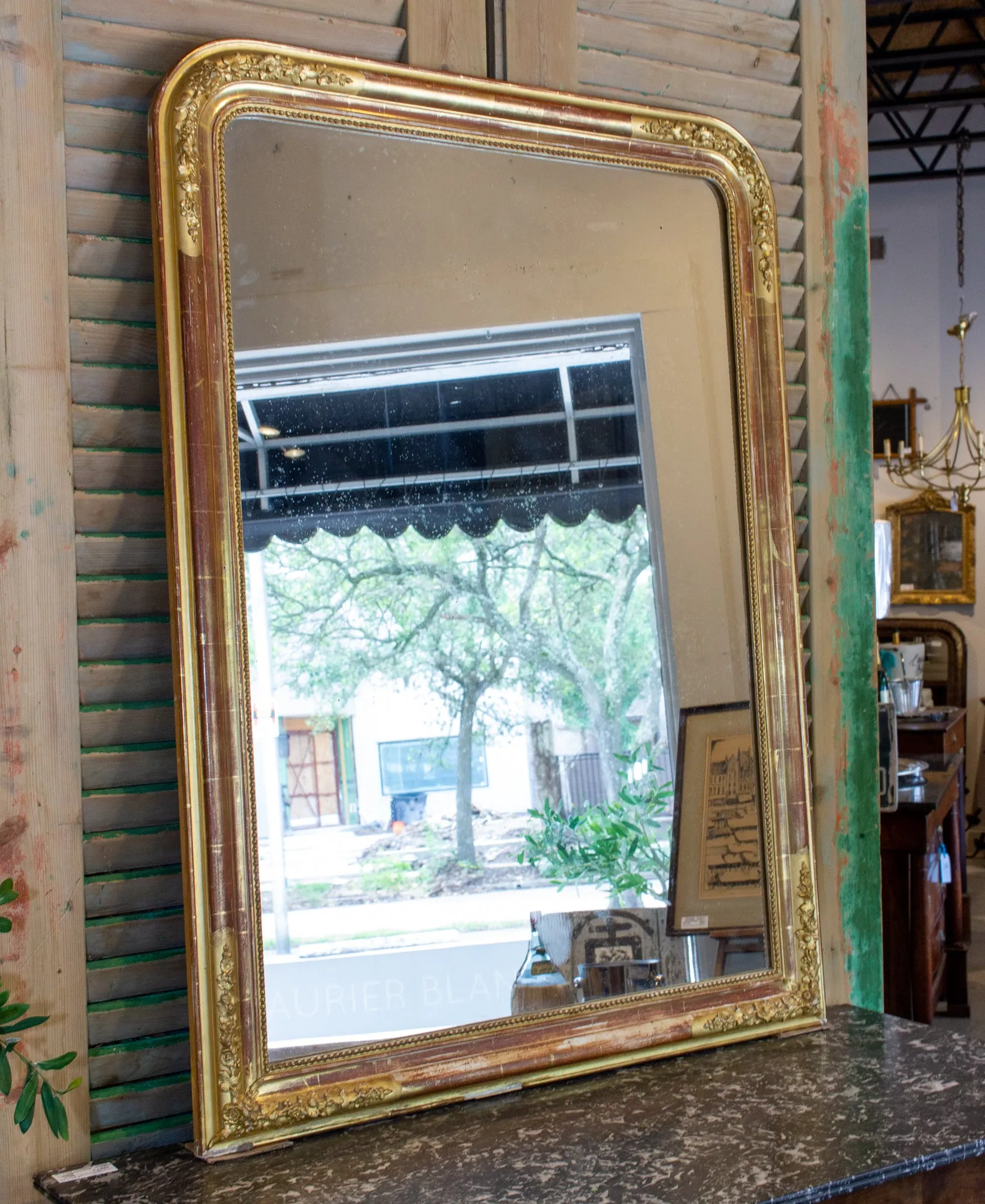 Antique French Gilt Louis Philippe Mirror with Floral Detail & Original Glass