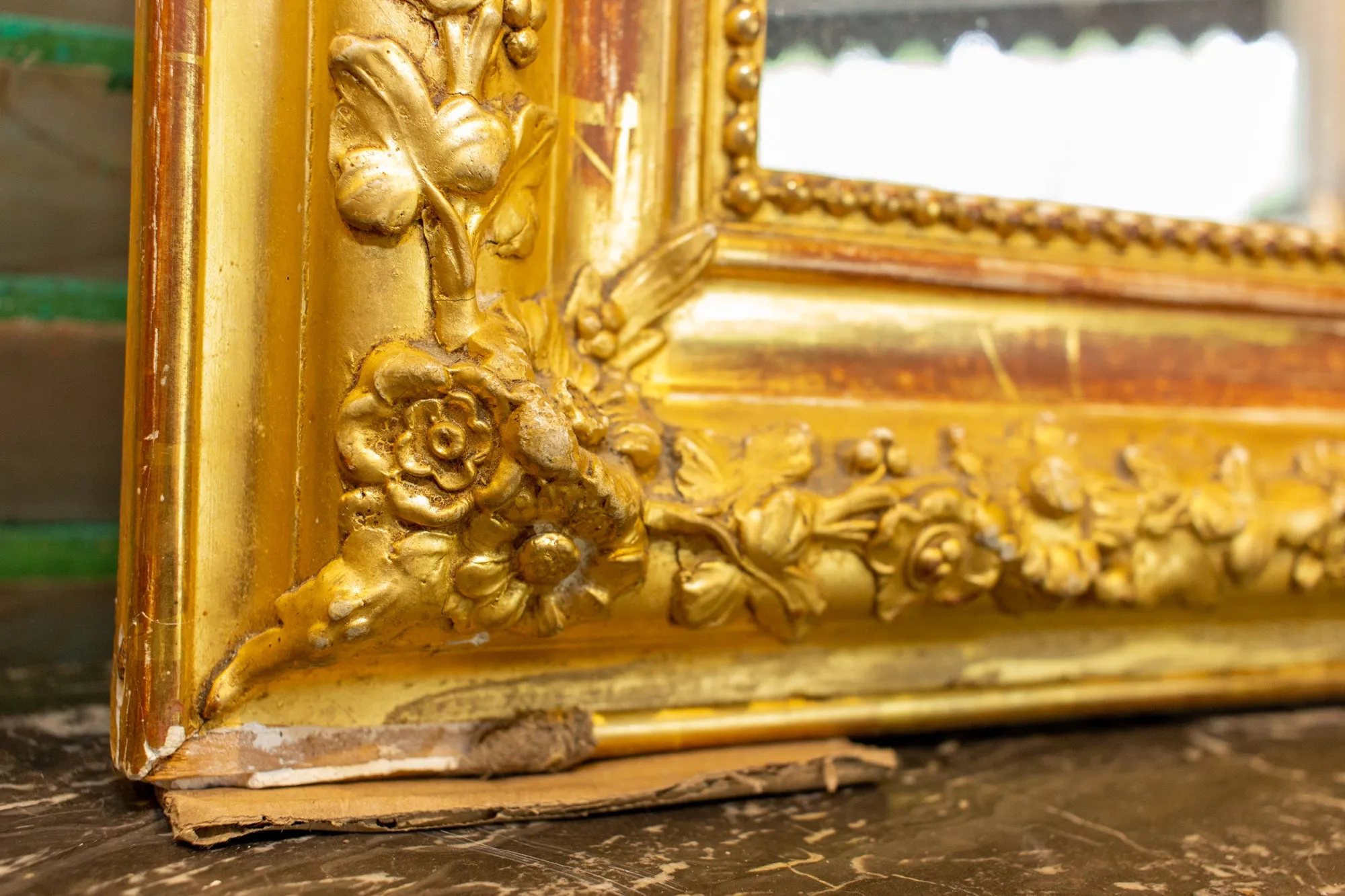 Antique French Gilt Louis Philippe Mirror with Floral Detail & Original Glass
