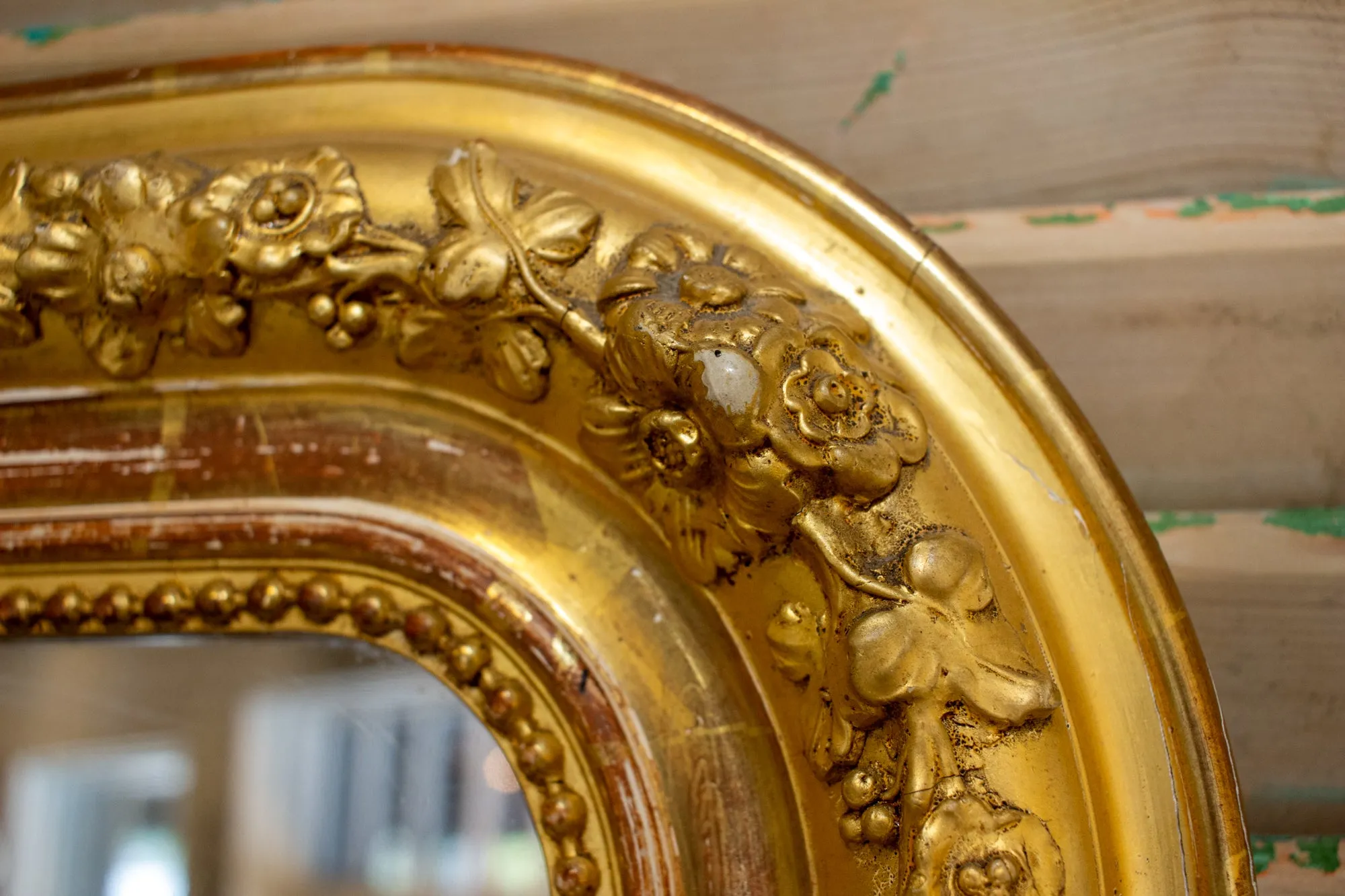 Antique French Gilt Louis Philippe Mirror with Floral Detail & Original Glass