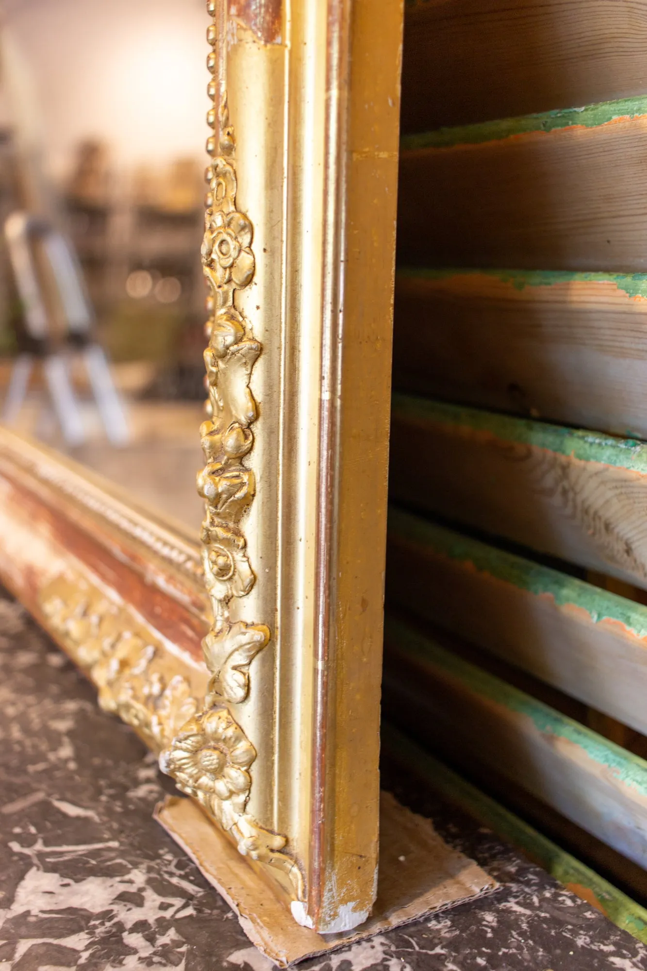 Antique French Gilt Louis Philippe Mirror with Floral Detail & Original Glass