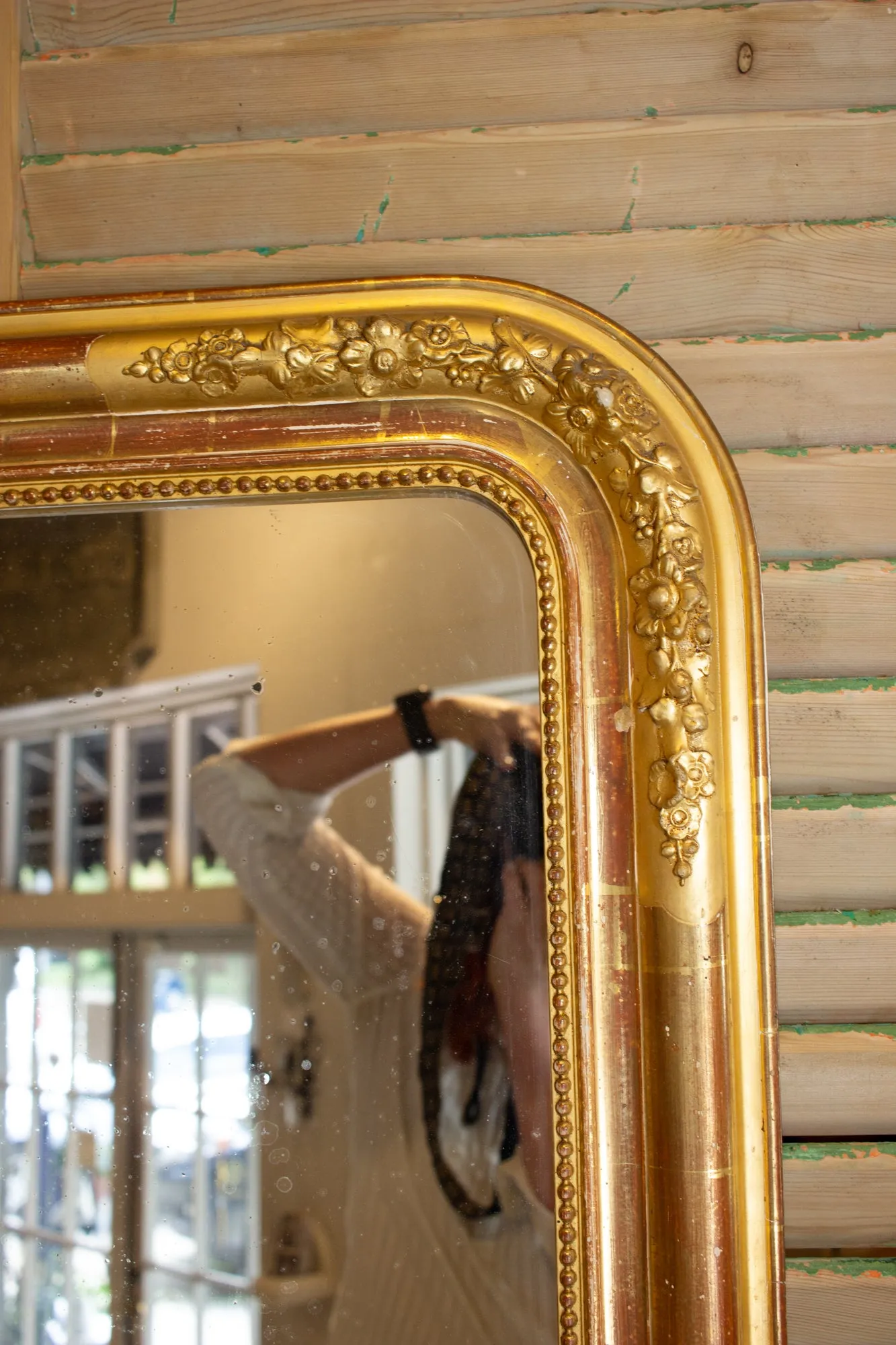 Antique French Gilt Louis Philippe Mirror with Floral Detail & Original Glass