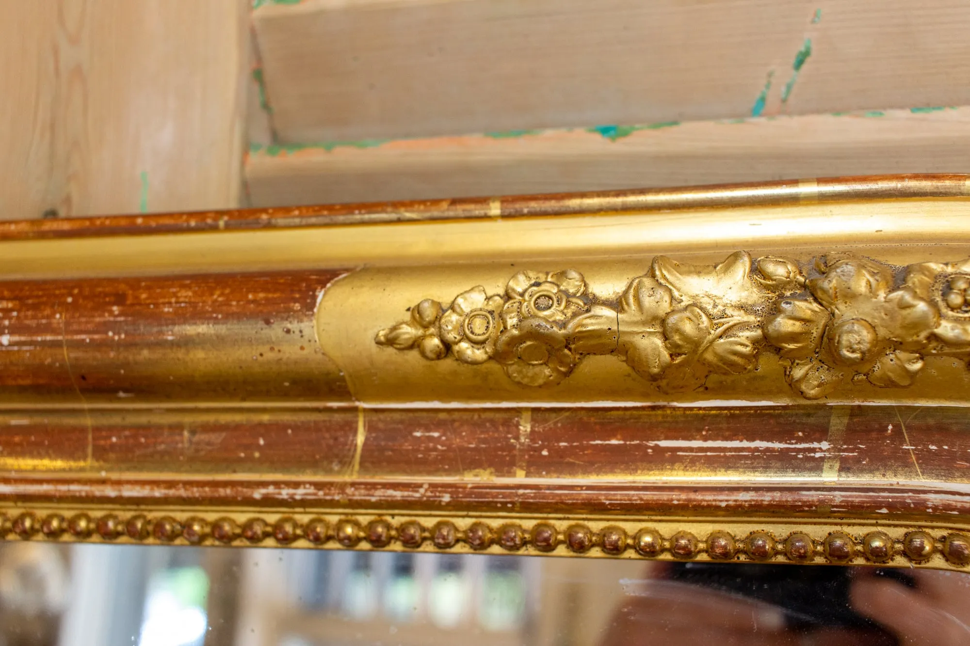 Antique French Gilt Louis Philippe Mirror with Floral Detail & Original Glass